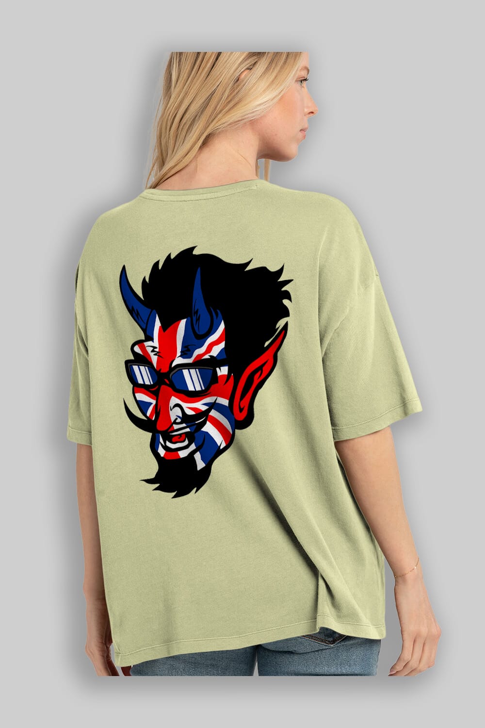 UK Devil Arka Baskılı Oversize t-shirt Erkek Kadın Unisex %100 Pamuk tişort