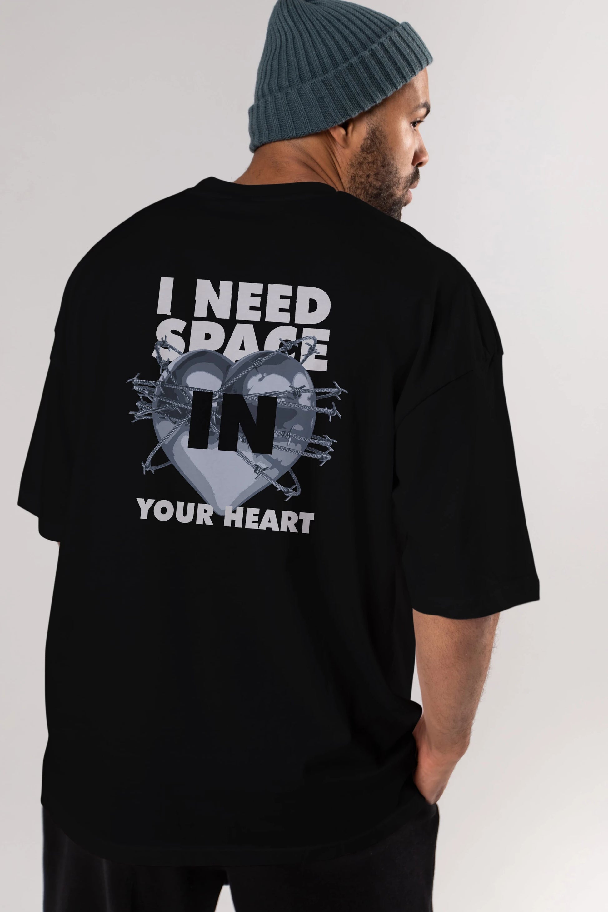 I Need Space Your Heart Arka Baskılı Oversize t-shirt Erkek Kadın Unisex
