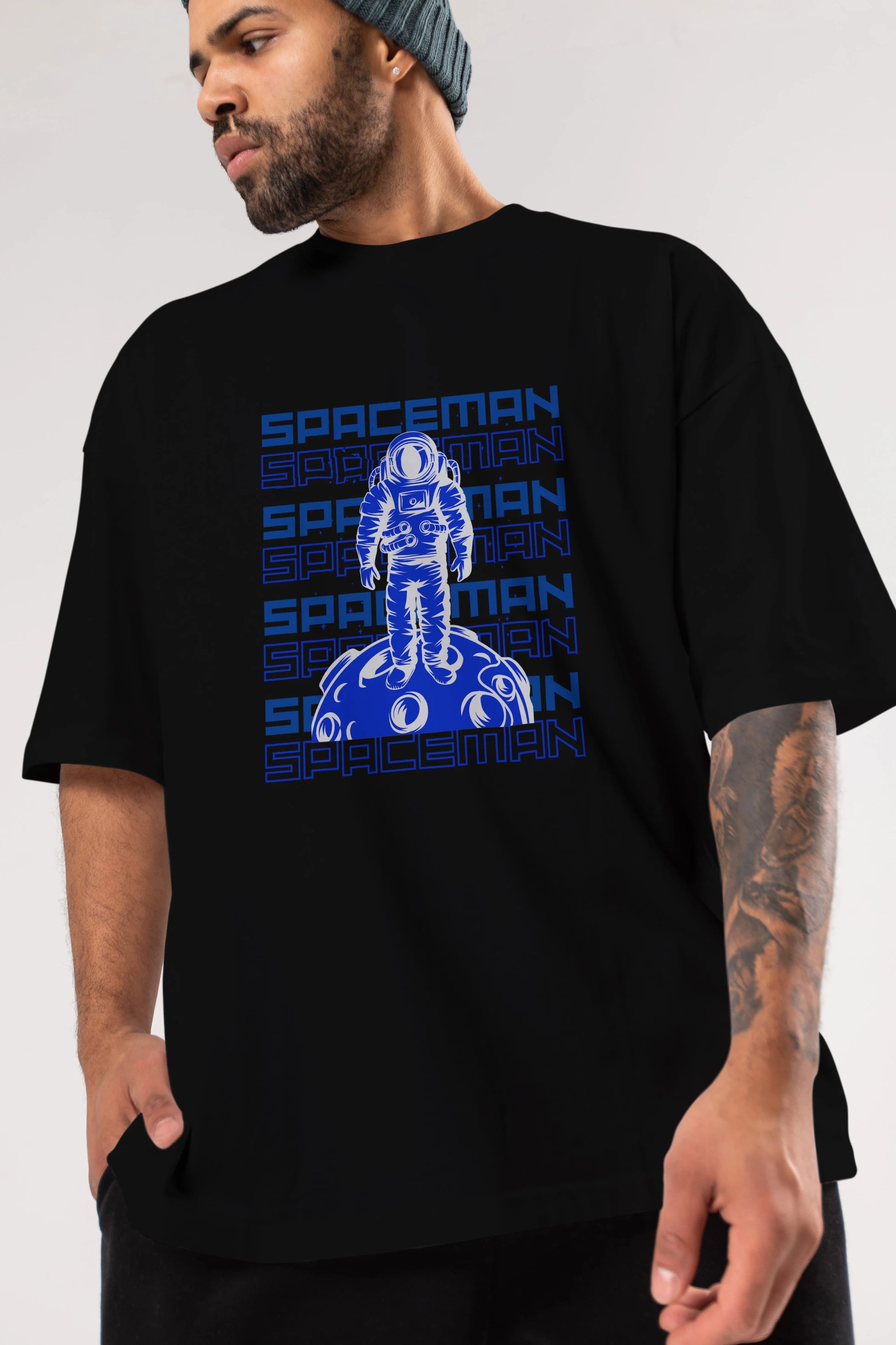 Spaceman Yazılı Ön Baskılı Oversize t-shirt Erkek Kadın Unisex