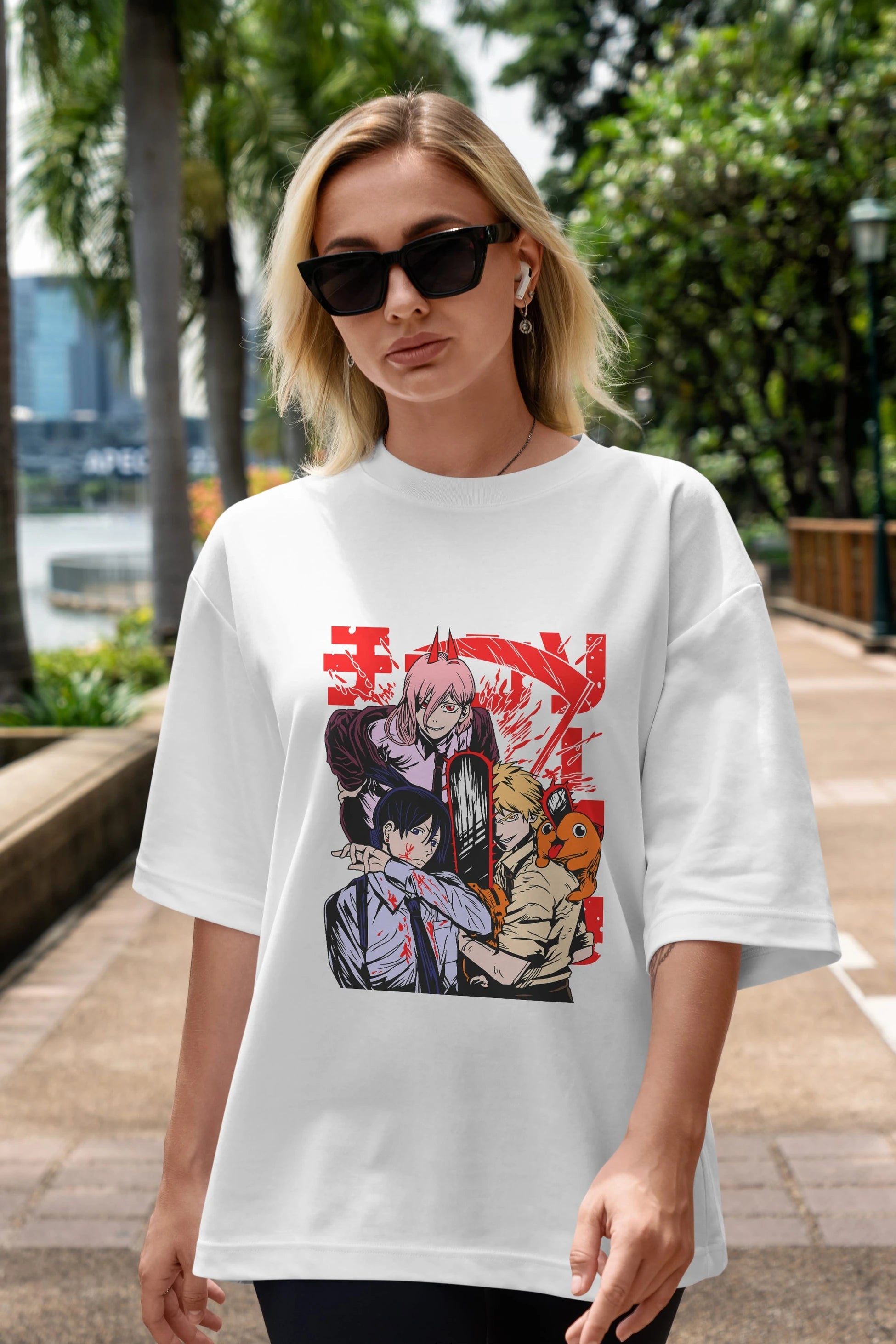 CHAINSAWMAN CREW Anime Ön Baskılı Oversize t-shirt %100 pamuk Erkek Kadın Unisex