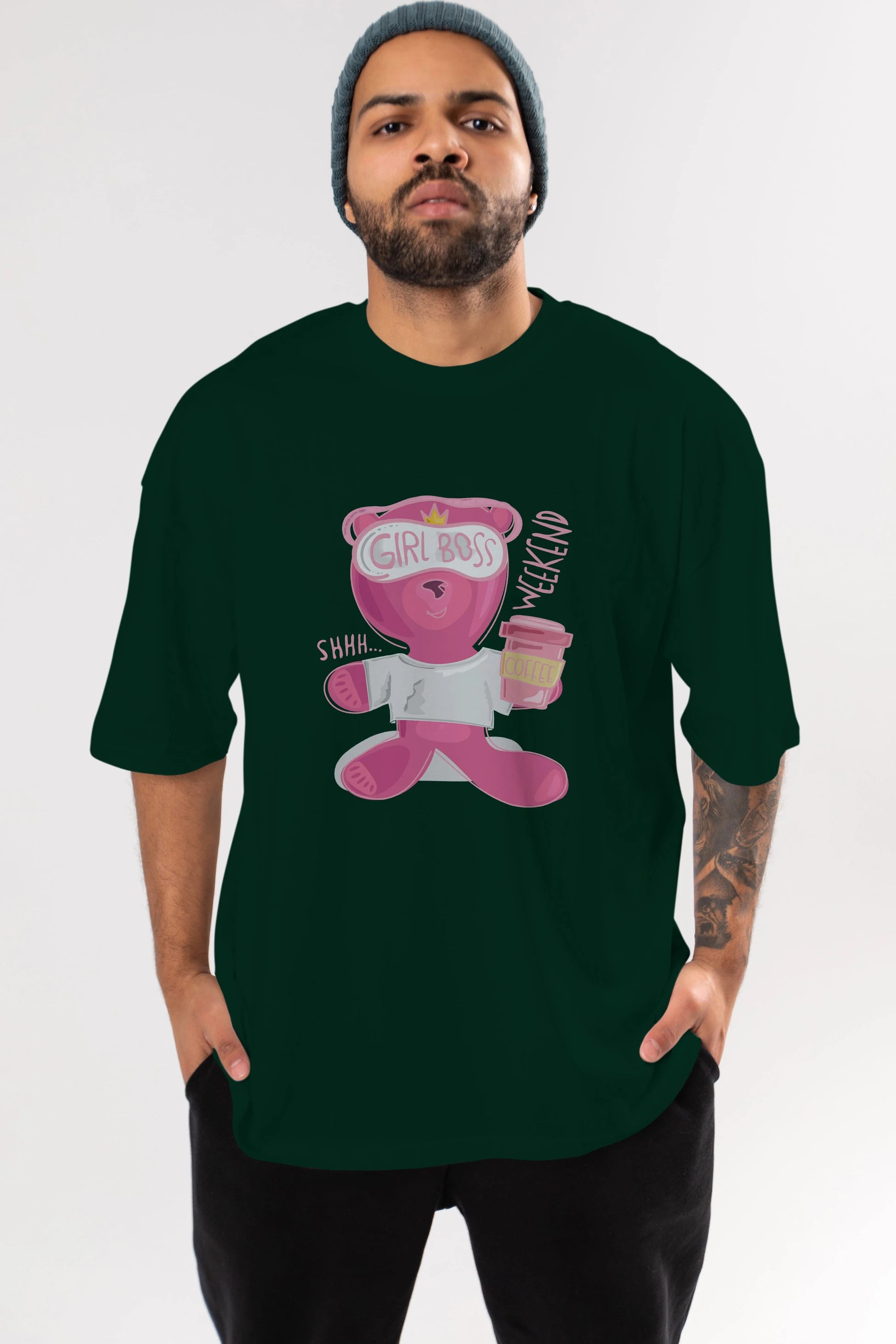 Girl Boss Bear Ön Baskılı Oversize t-shirt Erkek Kadın Unisex