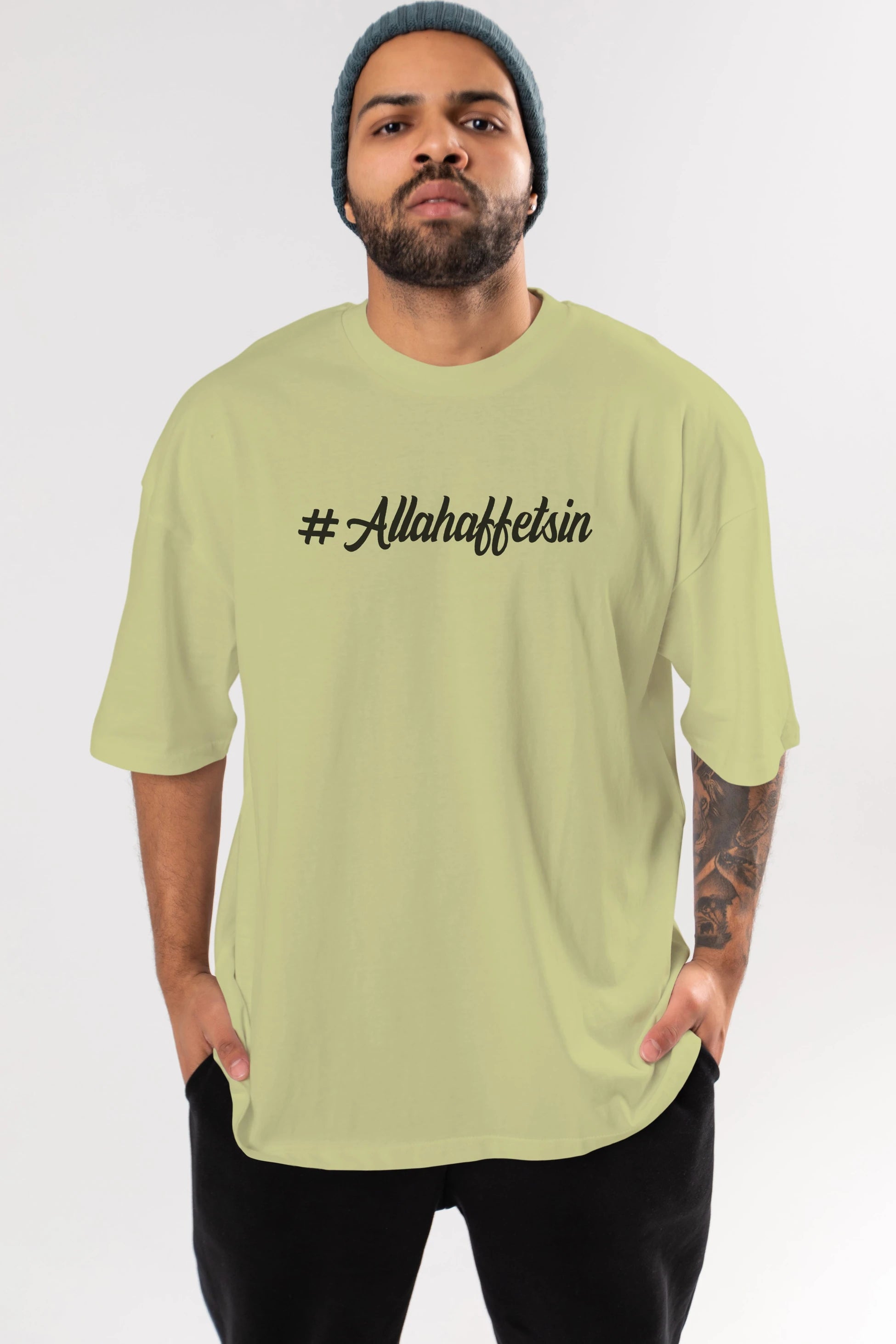 Allahaffetsin Ön Baskılı Oversize t-shirt %100 pamuk Erkek Kadın Unisex