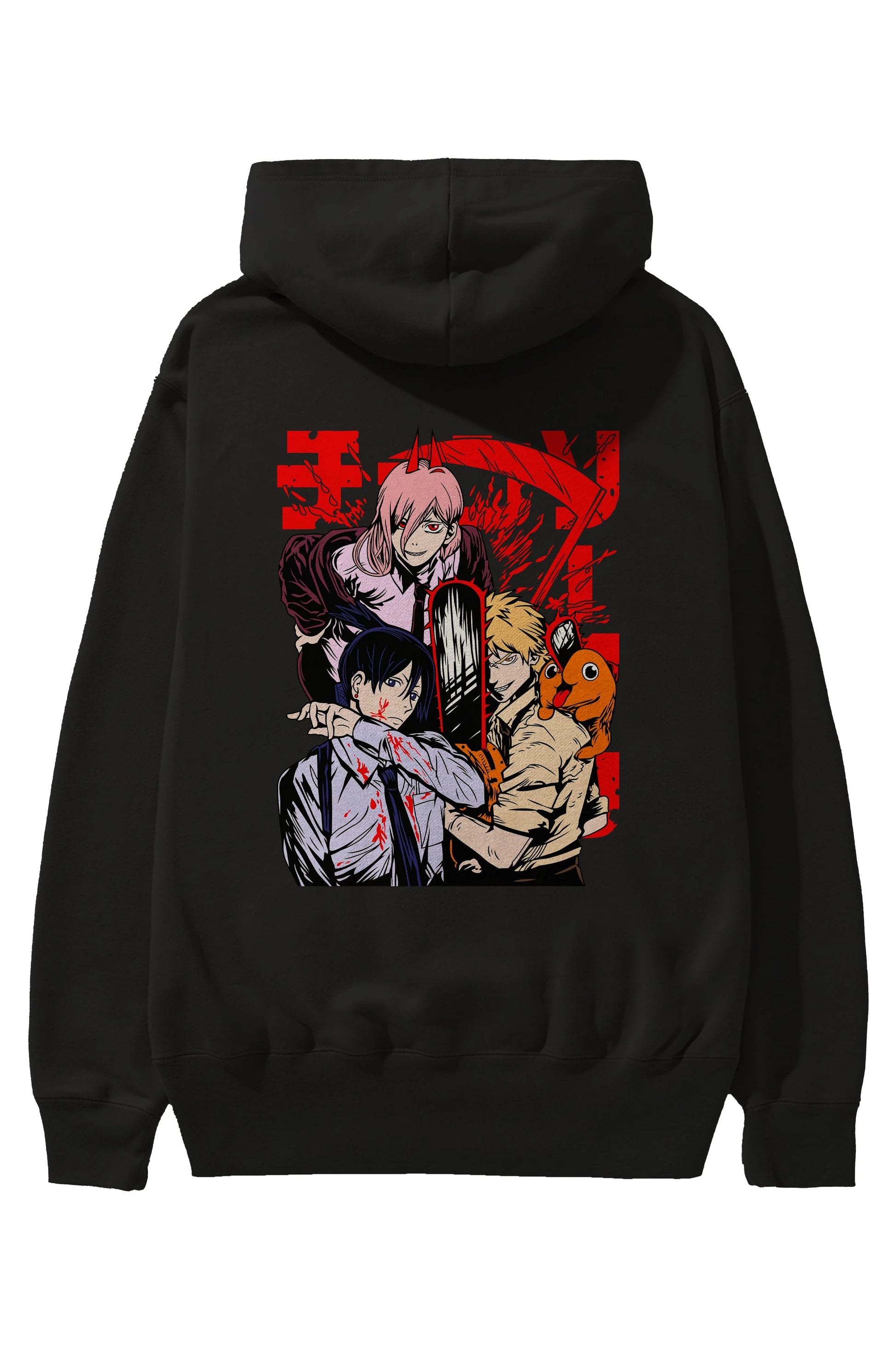 CHAINSAWMAN CREW Anime Arka Baskılı Hoodie Oversize Kapüşonlu Sweatshirt Erkek Kadın Unisex