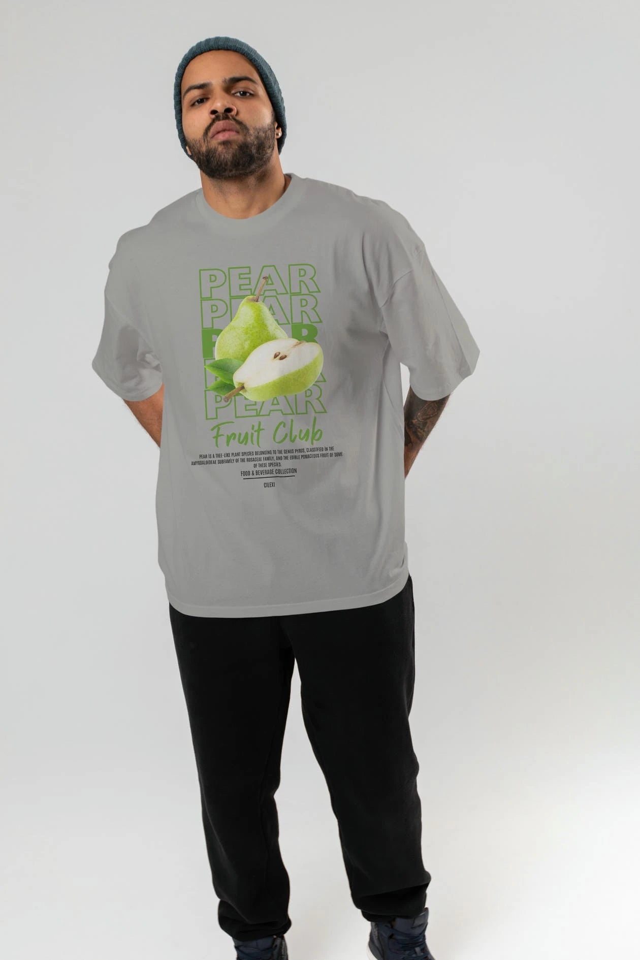 Pear Ön Baskılı Oversize t-shirt Erkek Kadın Pamuk Bisiklet Yaka tişort