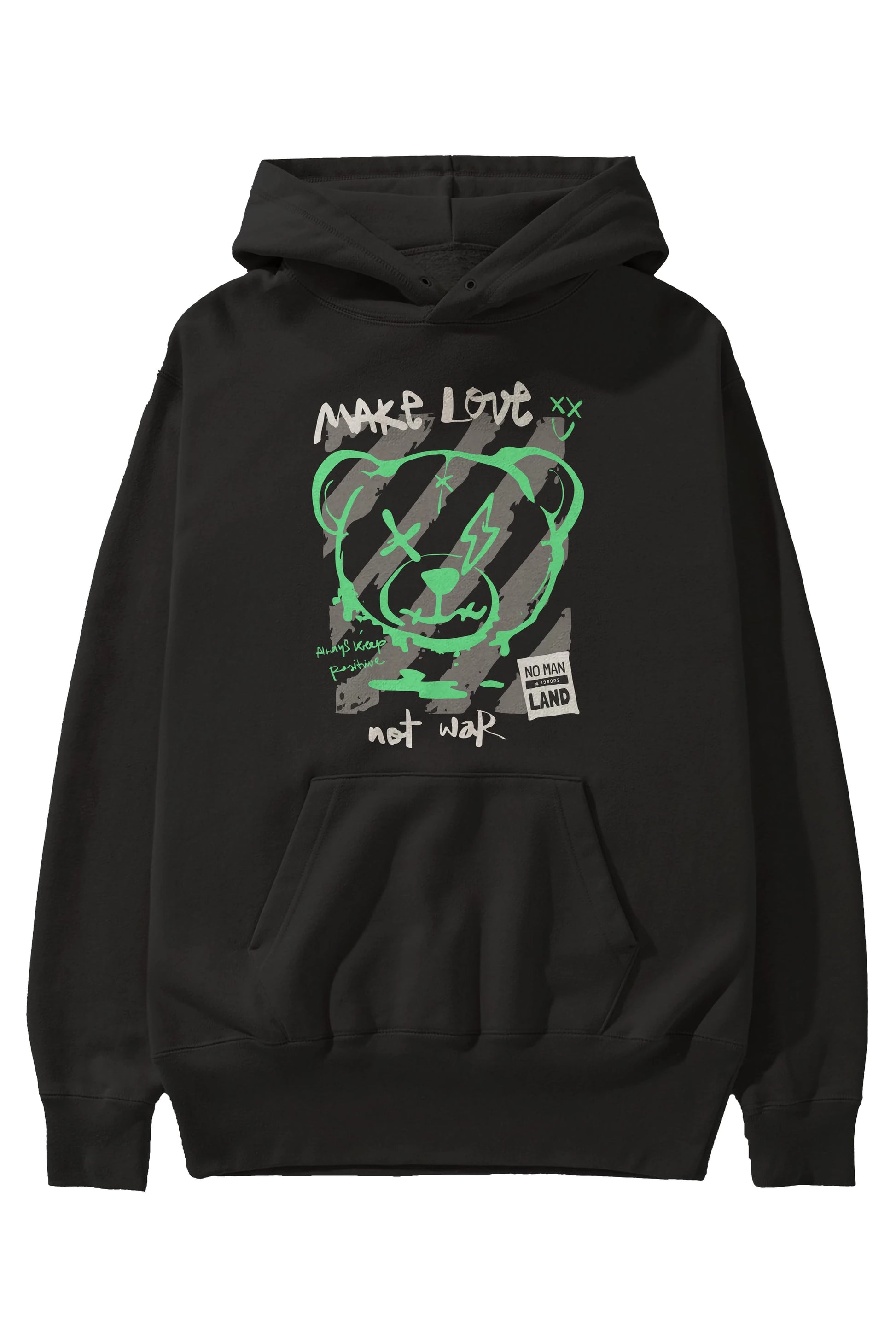 Make Love Bear Ön Baskılı Hoodie Oversize Kapüşonlu Sweatshirt Erkek Kadın Unisex