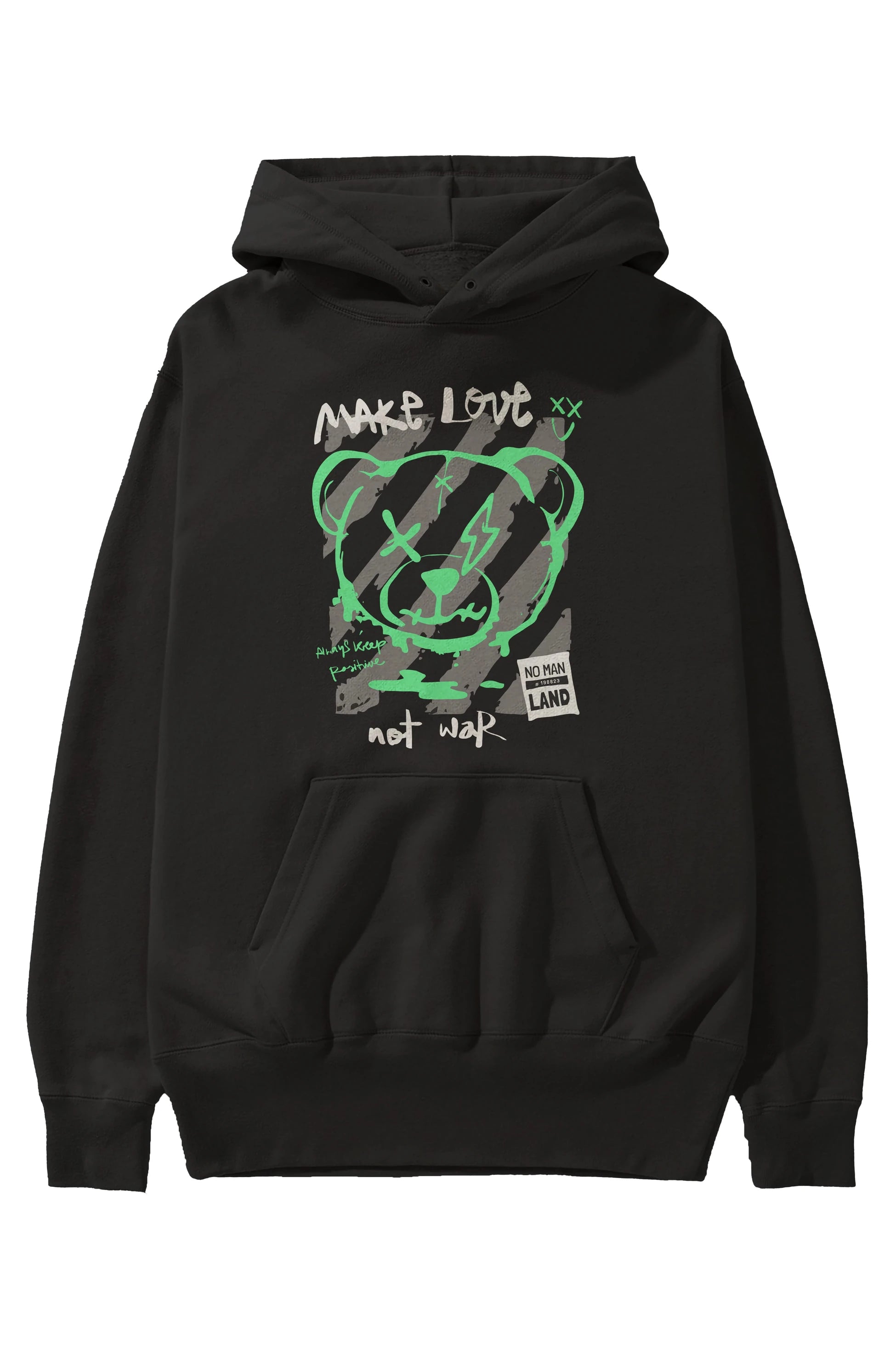 Make Love Bear Ön Baskılı Hoodie Oversize Kapüşonlu Sweatshirt Erkek Kadın Unisex
