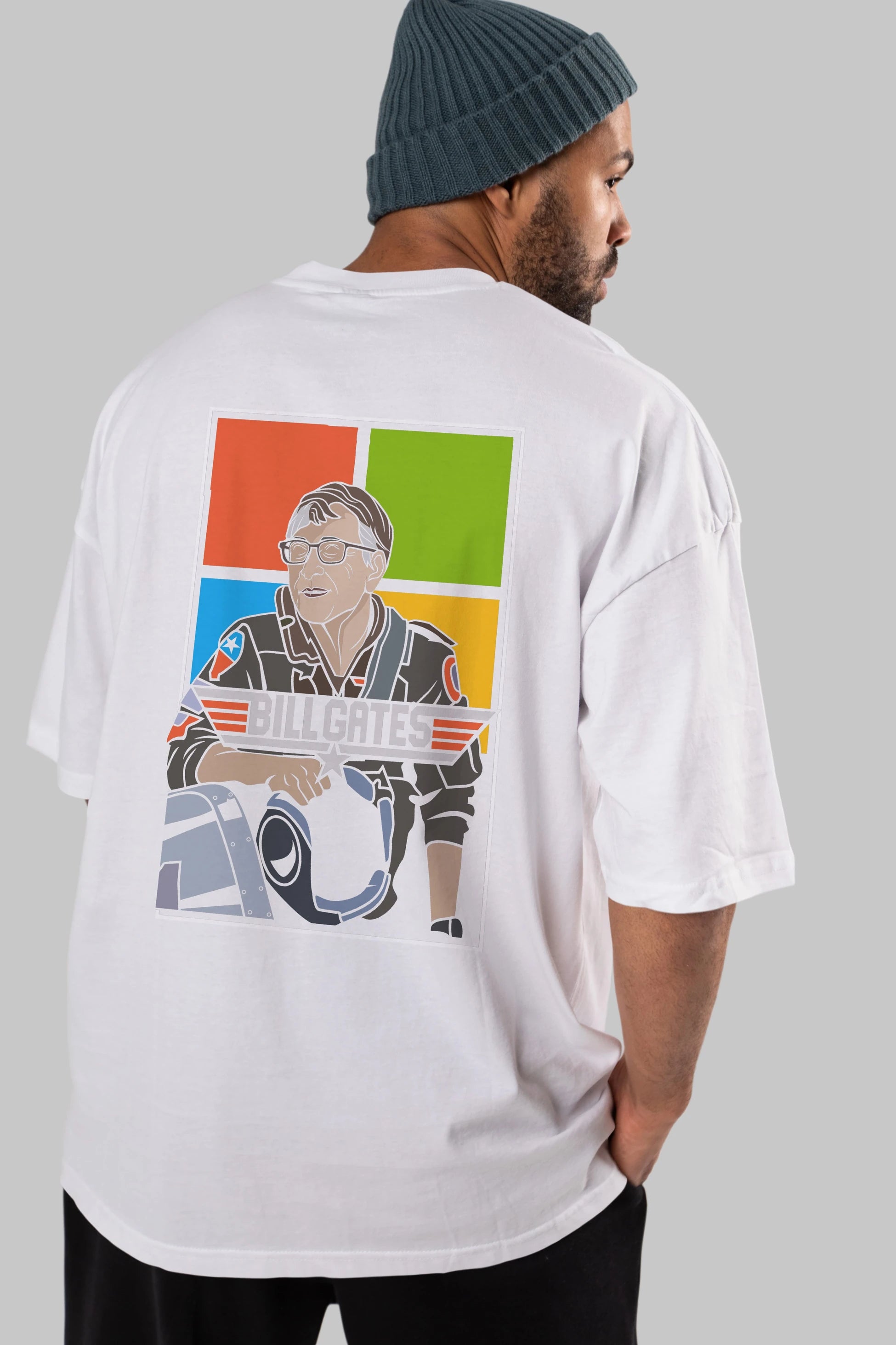 Bill Gates Top Gun Arka Baskılı Oversize t-shirt Erkek Kadın Unisex %100 Pamuk tişort
