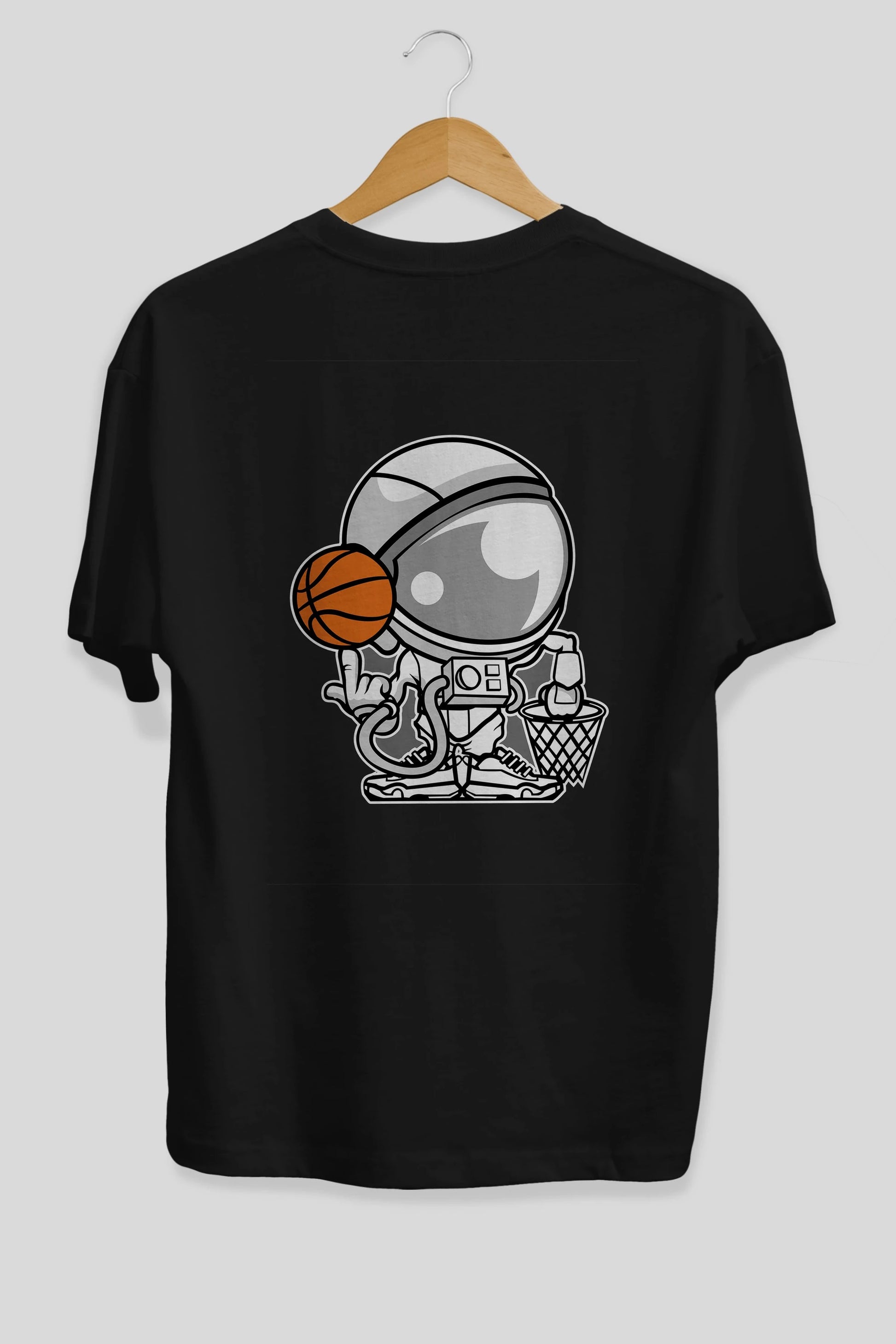 Astronaut Basketball Arka Baskılı Oversize t-shirt Erkek Kadın Unisex %100 Pamuk tişort