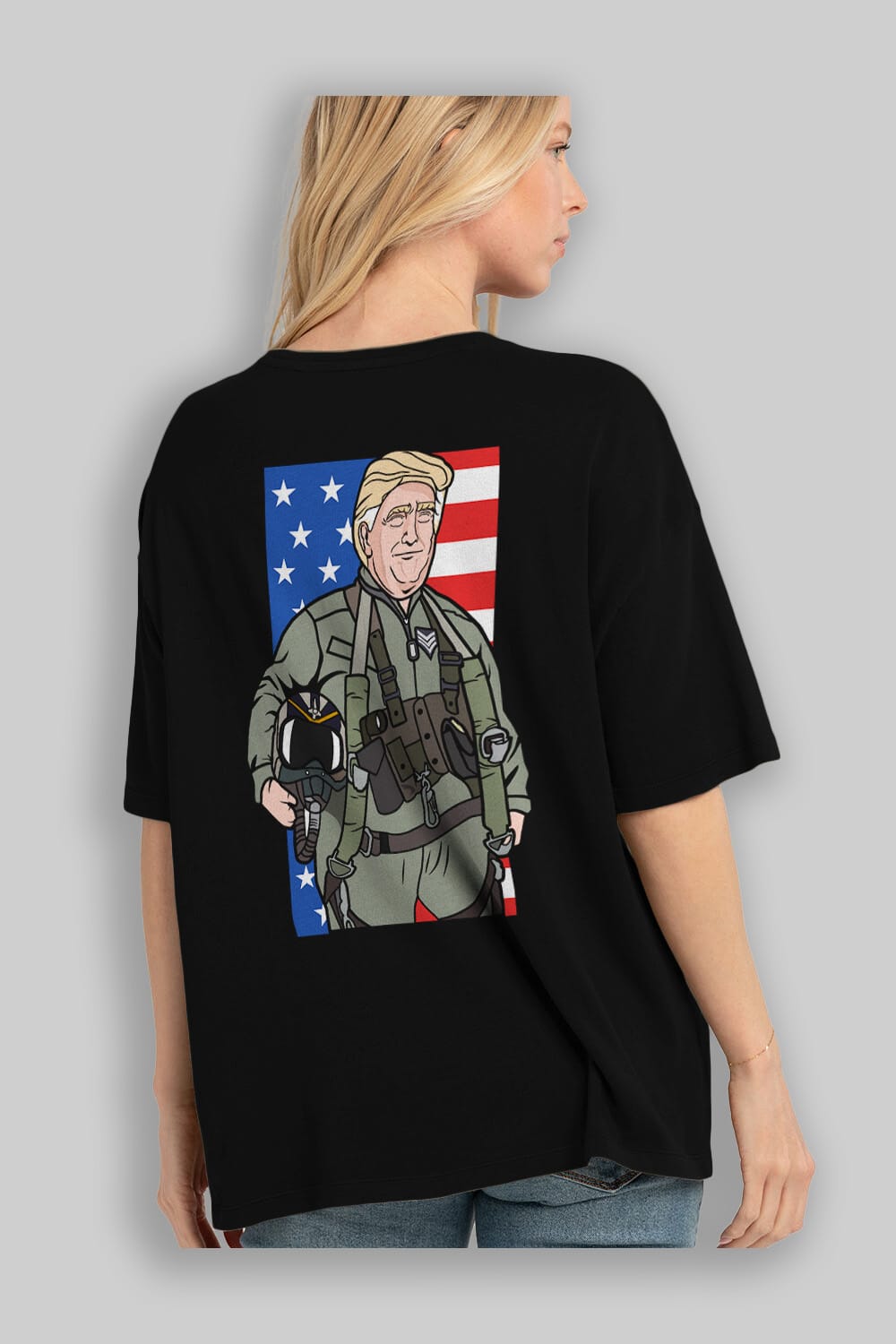 Trump Jetplane Pilot Arka Baskılı Oversize t-shirt Erkek Kadın Unisex %100 Pamuk tişort
