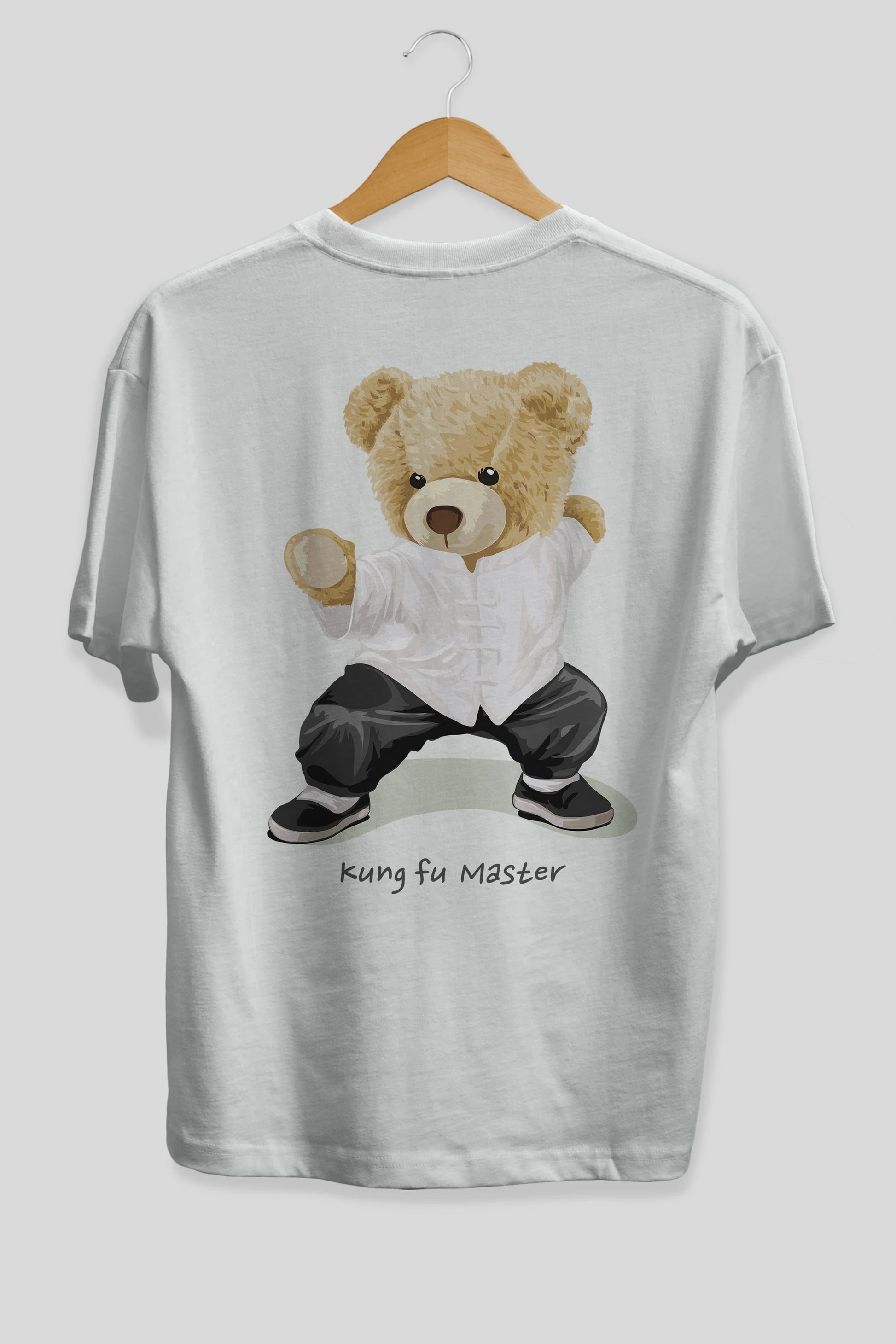 Teddy Bear Kung Fu Master Arka Baskılı Oversize t-shirt Erkek Kadın Unisex %100 Pamuk