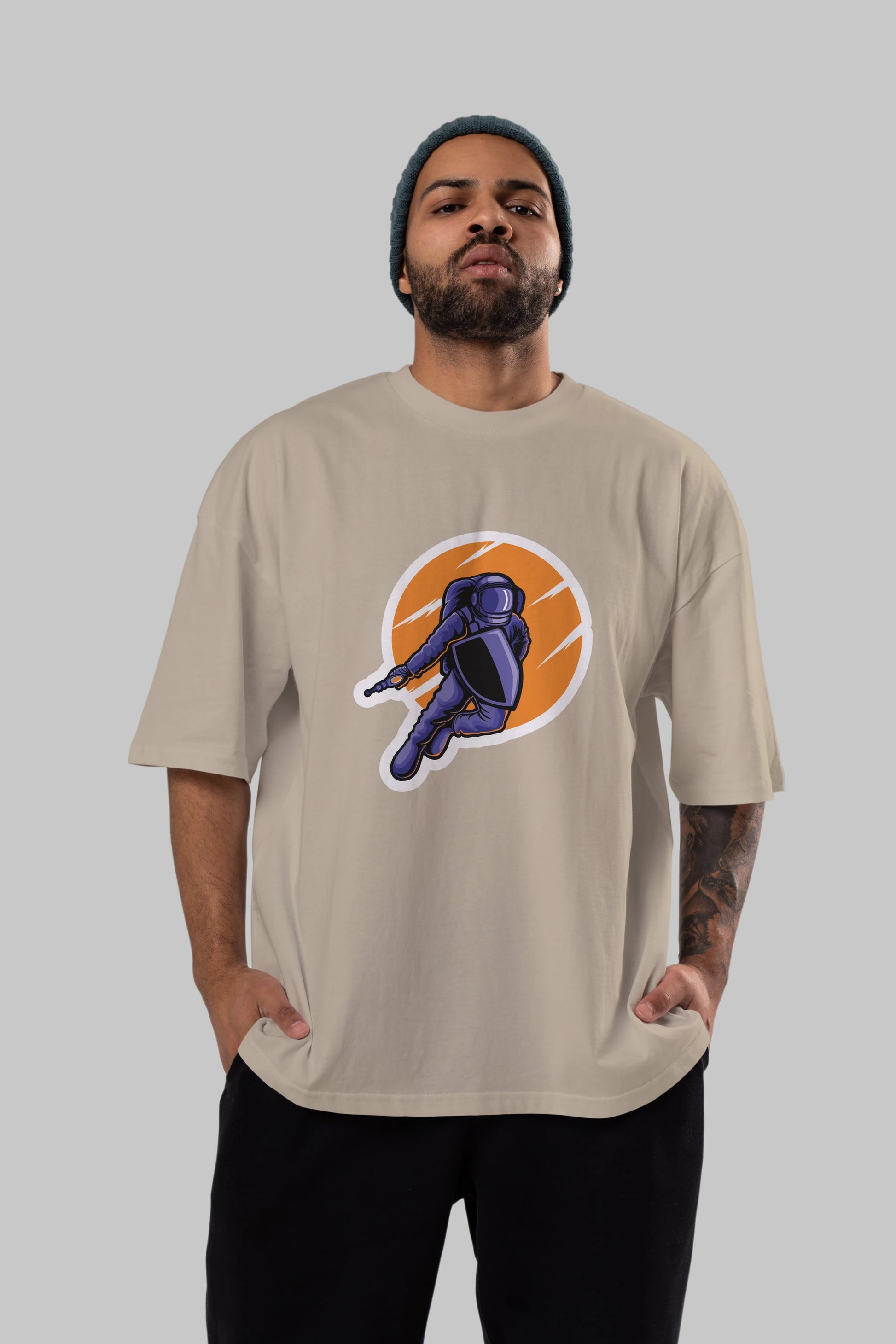 Astro Wars Sticker Ön Baskılı Oversize t-shirt Erkek Kadın Unisex