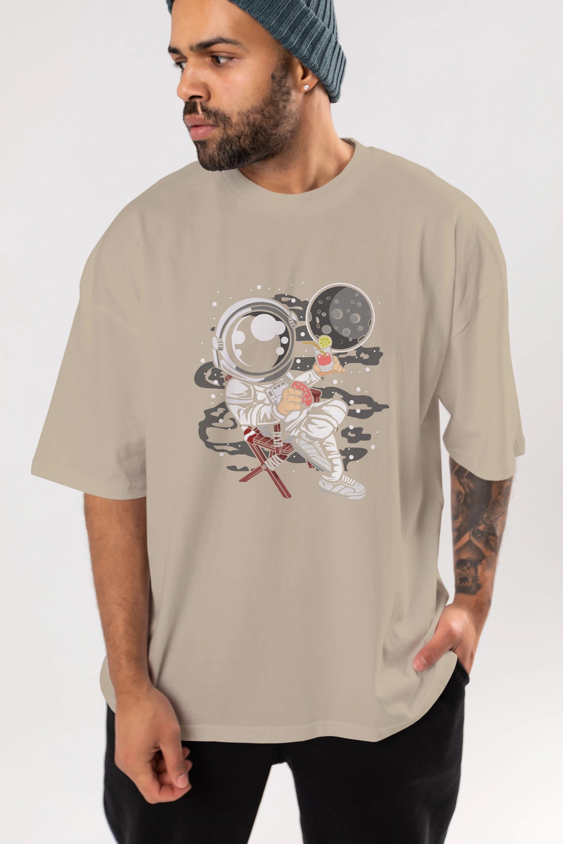 Holiday Astronaut Ön Baskılı Oversize t-shirt Erkek Kadın Unisex