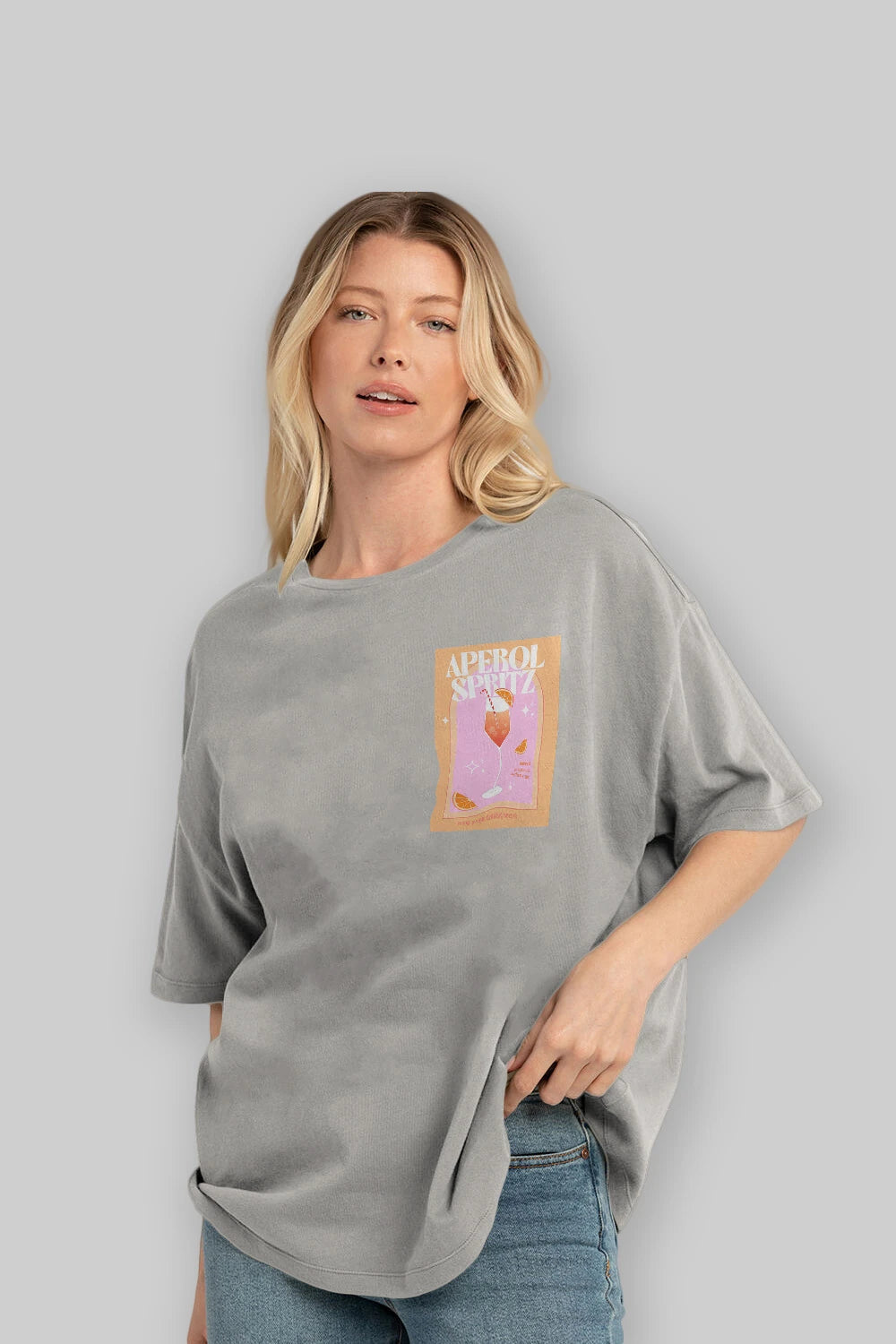 Aperol Spritz 2 Ön Sol Baskılı Oversize t-shirt Erkek Kadın Unisex %100 Pamuk Bisiklet Yaka tişort