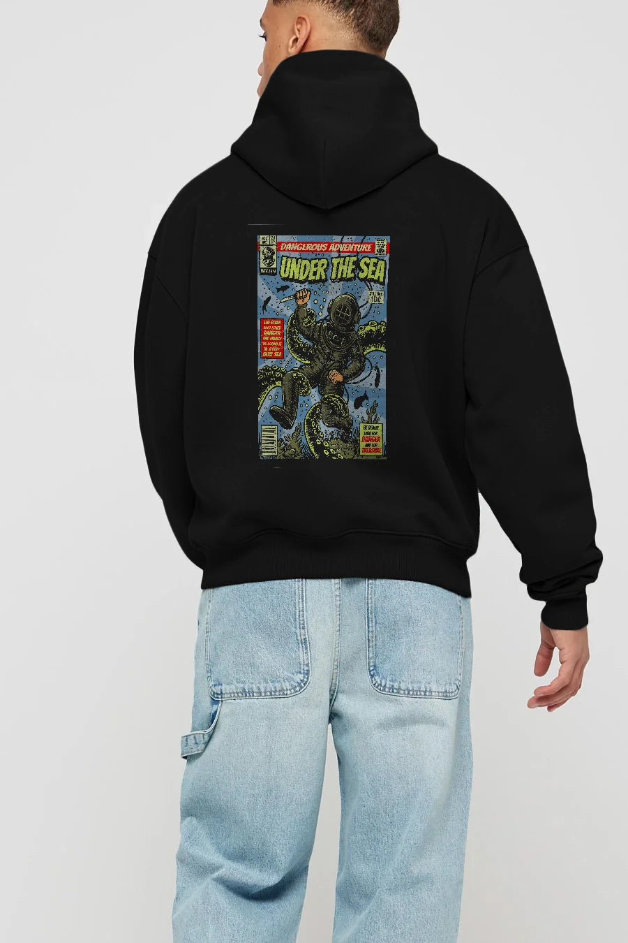 Under The Sea Arka Baskılı Hoodie Oversize Kapüşonlu Sweatshirt Erkek Kadın Unisex