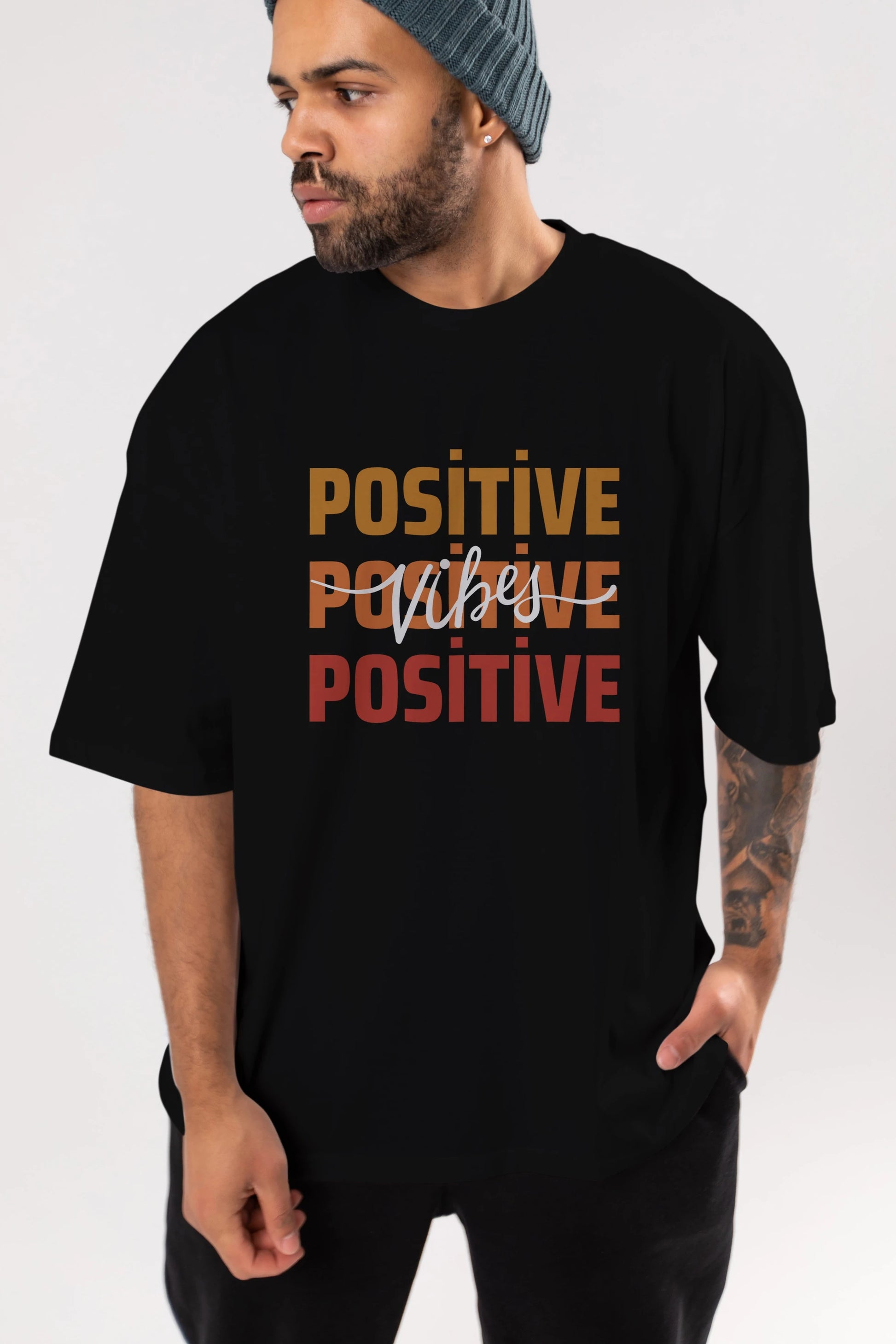 Positive Vibes 2 Ön Baskılı Oversize t-shirt Erkek Kadın Unisex