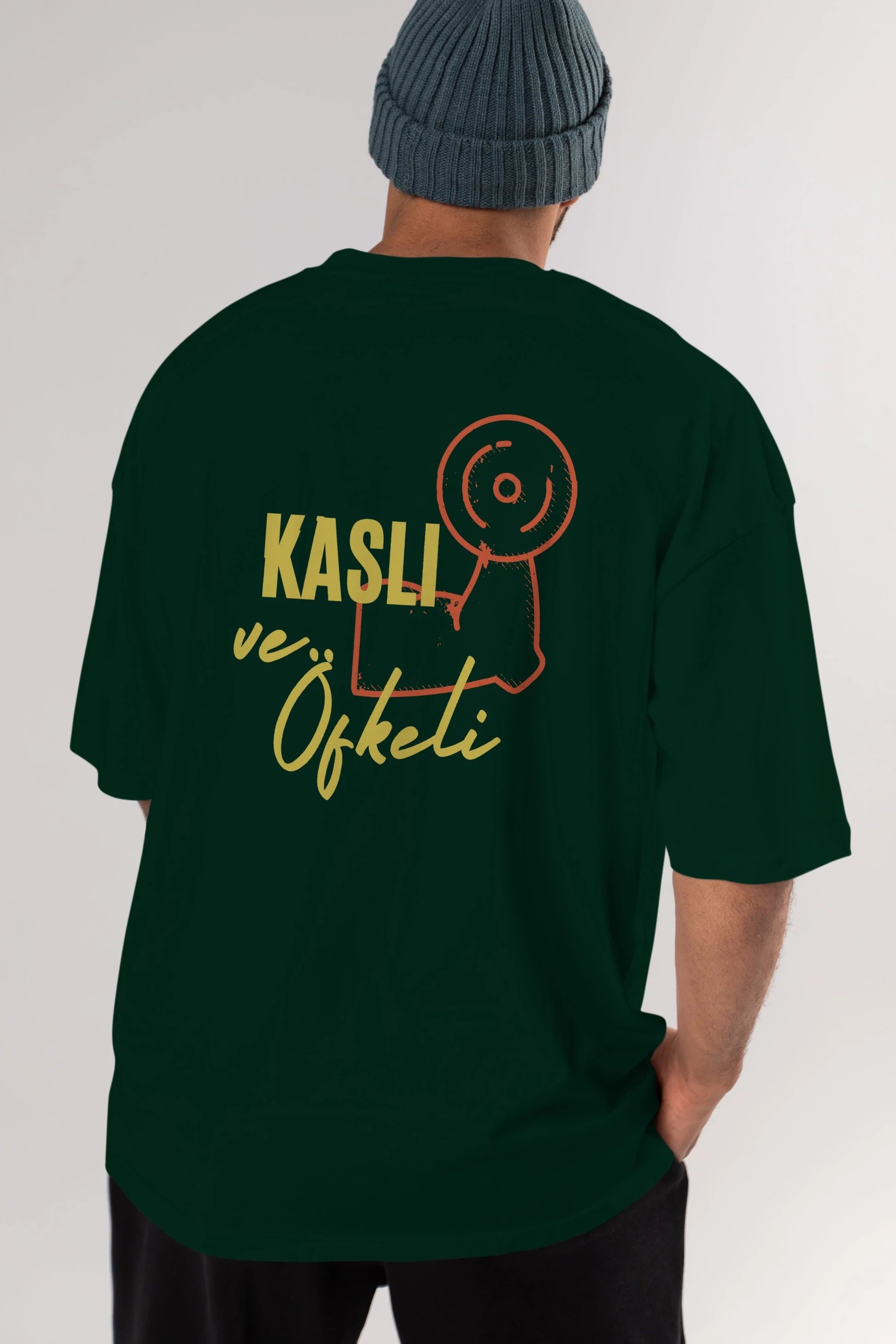 Kaslı ve Öfkeli Yazılı Arka Baskılı Oversize t-shirt Erkek Kadın Unisex