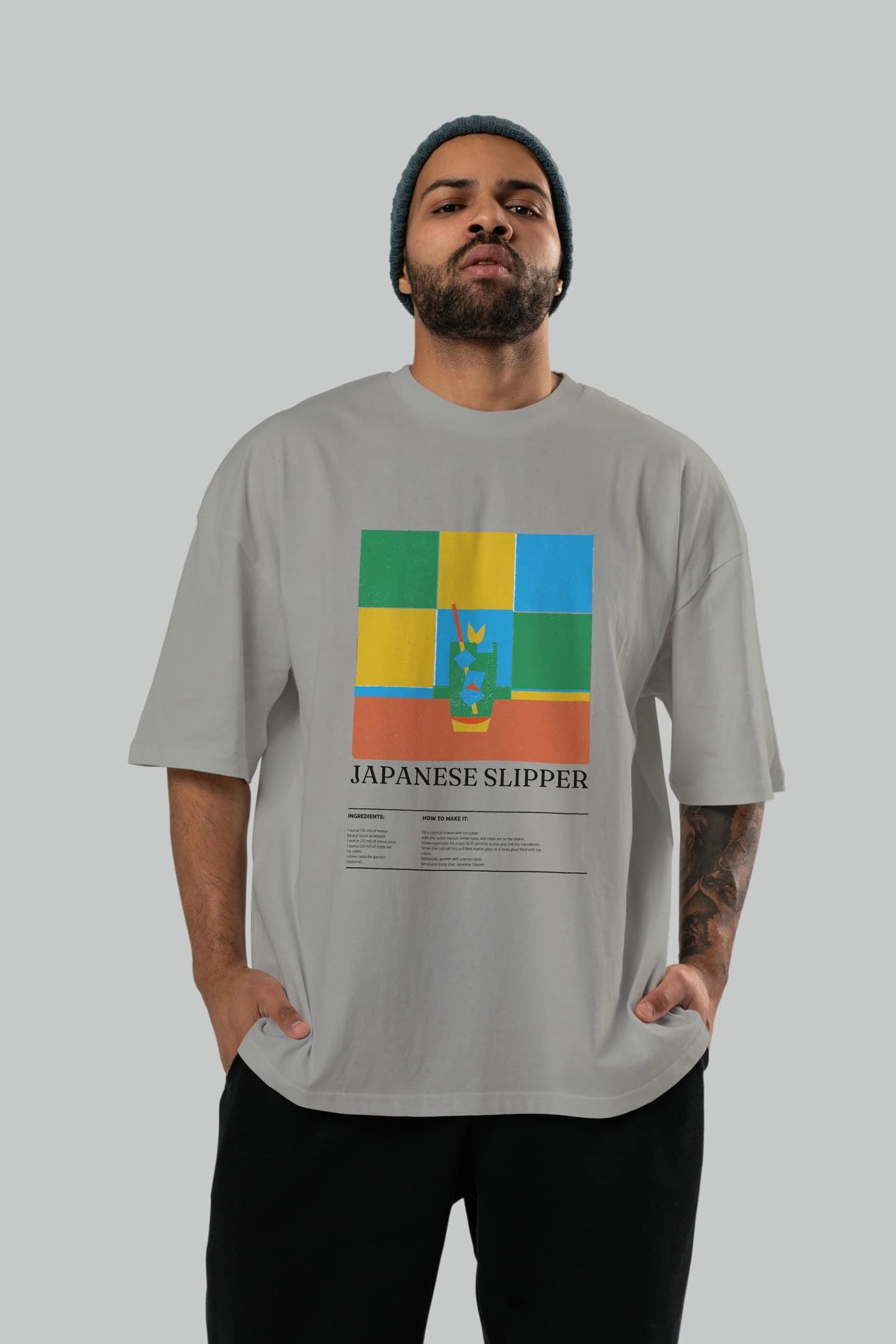 Japanese Slipper Kokteyl Ön Baskılı Oversize t-shirt Erkek Kadın %100 Pamuk Bisiklet Yaka tişort