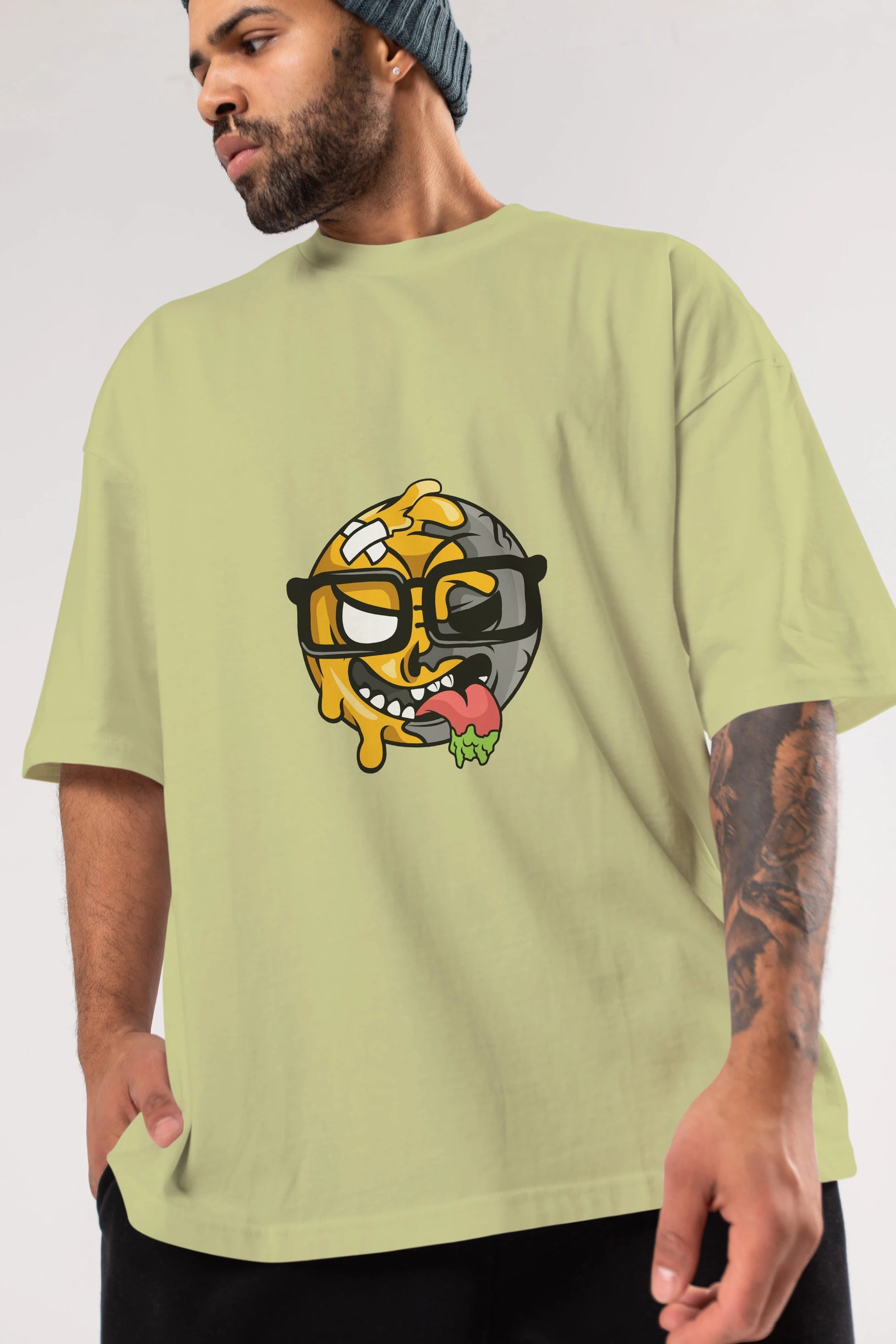 Smiley Nerd Ön Baskılı Oversize t-shirt Erkek Kadın Unisex %100 Pamuk tişort