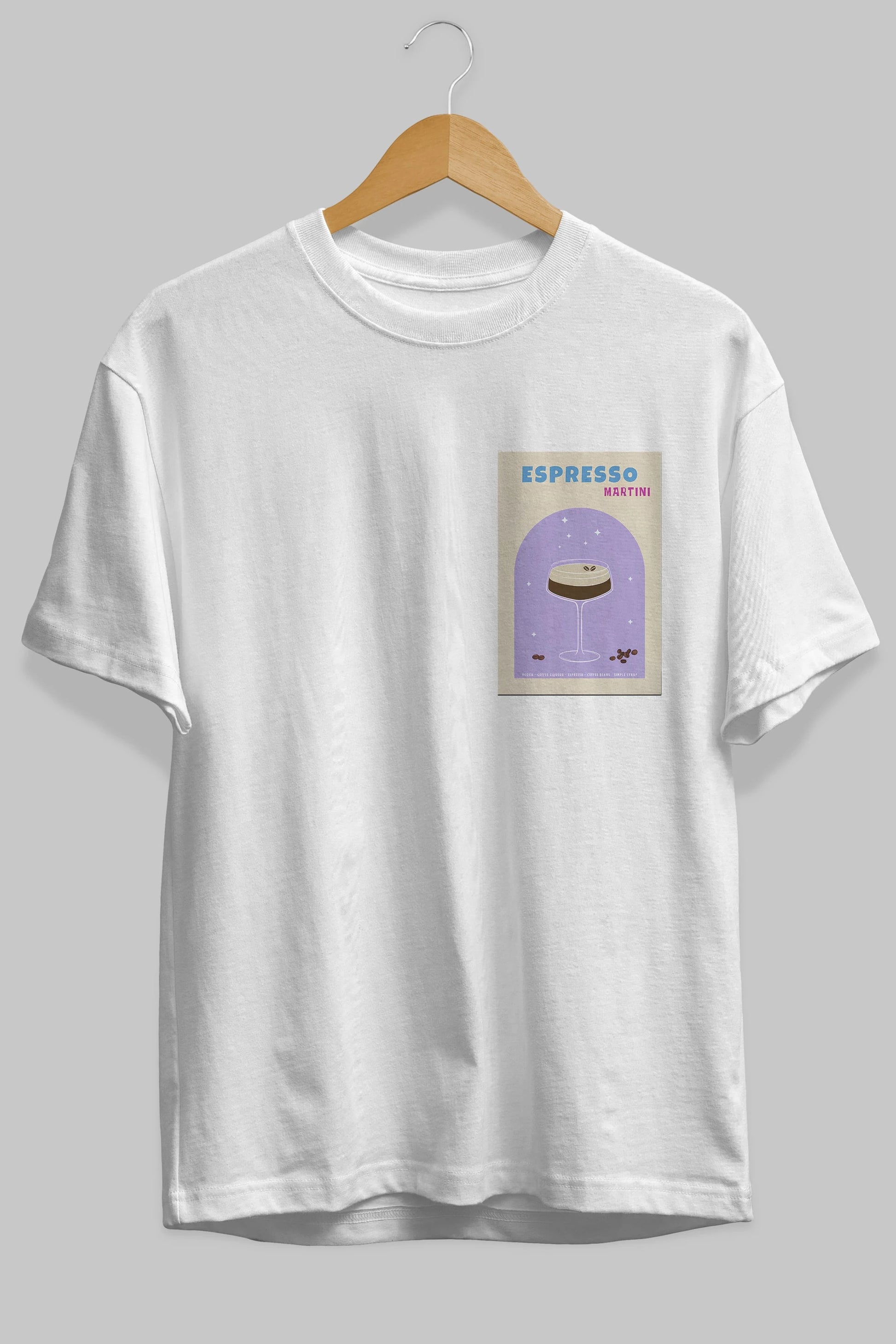 Espresso Martini 5 Ön Sol Baskılı Oversize t-shirt Erkek Kadın Unisex %100 Pamuk Bisiklet Yaka tişort
