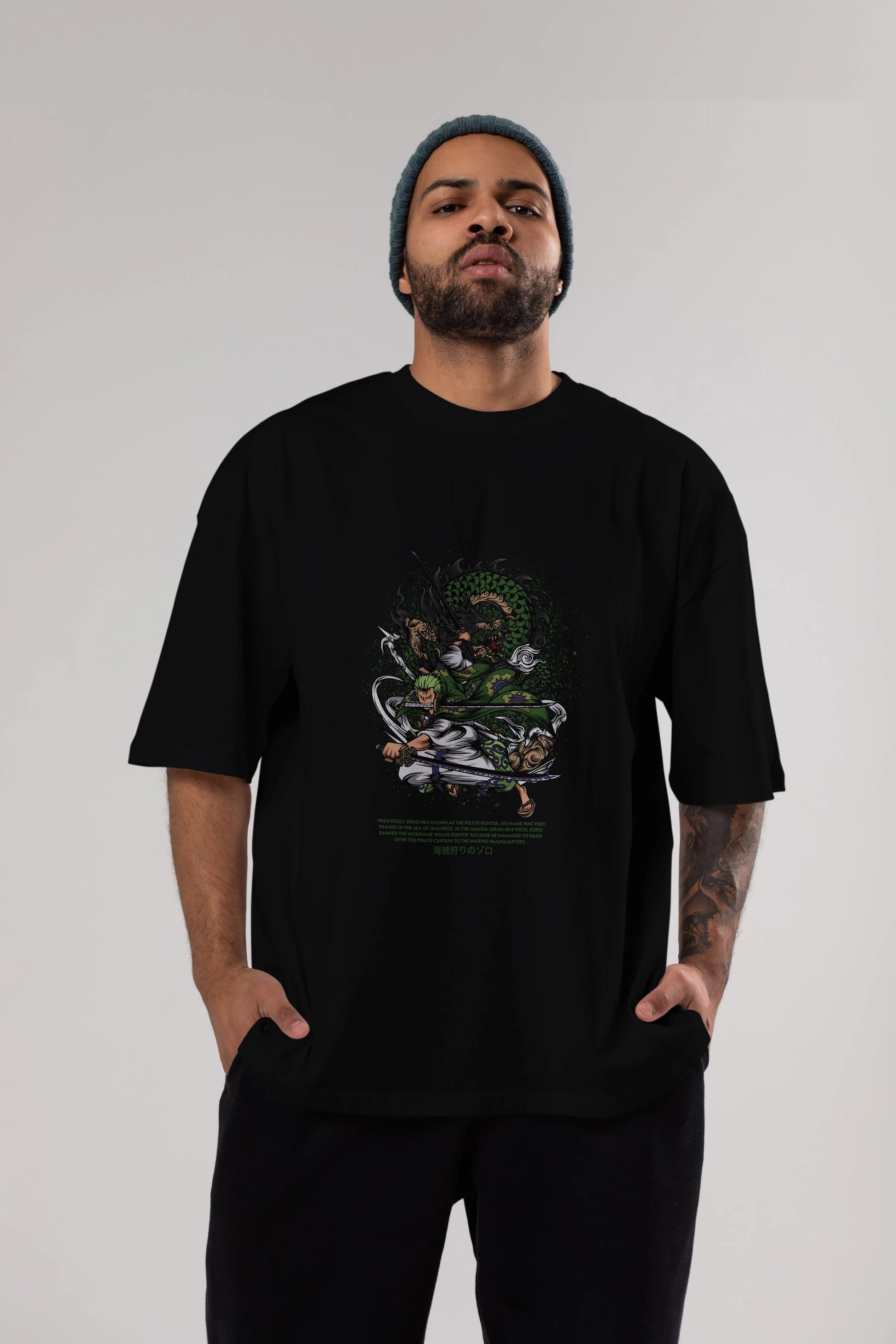 Zoro-ONE PIECE Anime Ön Baskılı Oversize t-shirt %100 pamuk Erkek Kadın Unisex