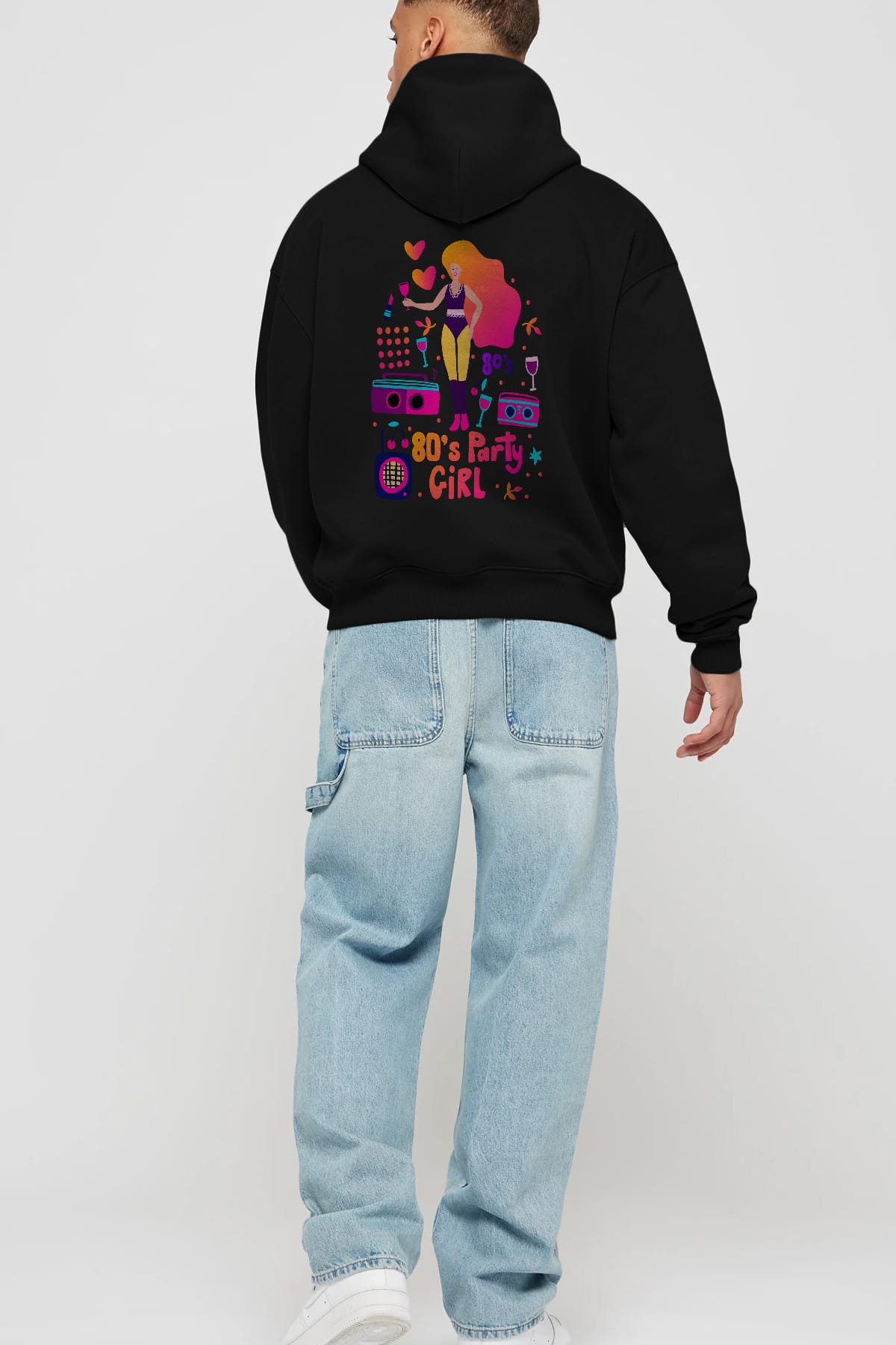 Retro Girl Party Arka Baskılı Oversize Hoodie Kapüşonlu Sweatshirt Erkek Kadın Unisex