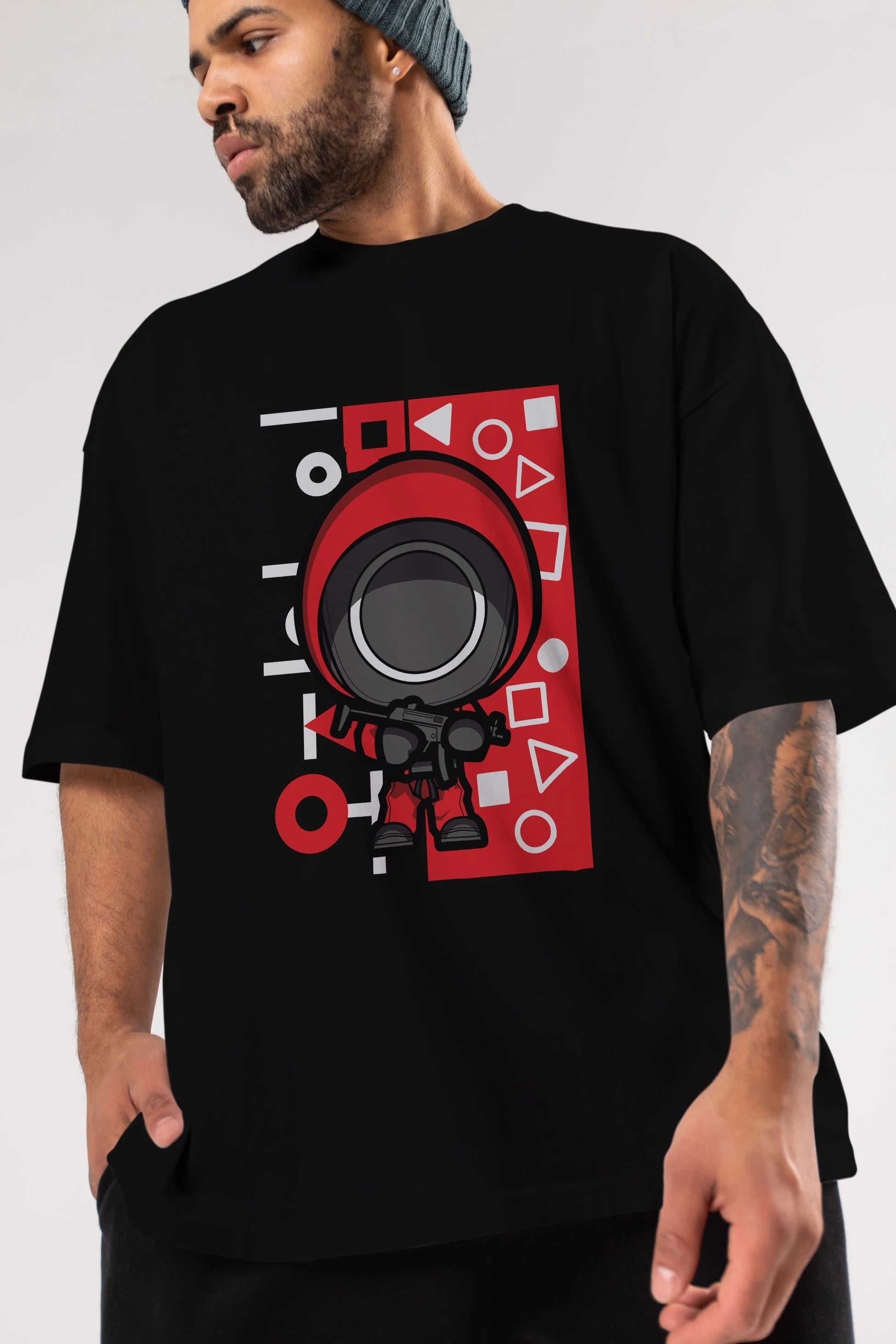 Squid Game (4) Ön Baskılı Oversize t-shirt Erkek Kadın Unisex %100 Pamuk Bisiklet Yaka tişort