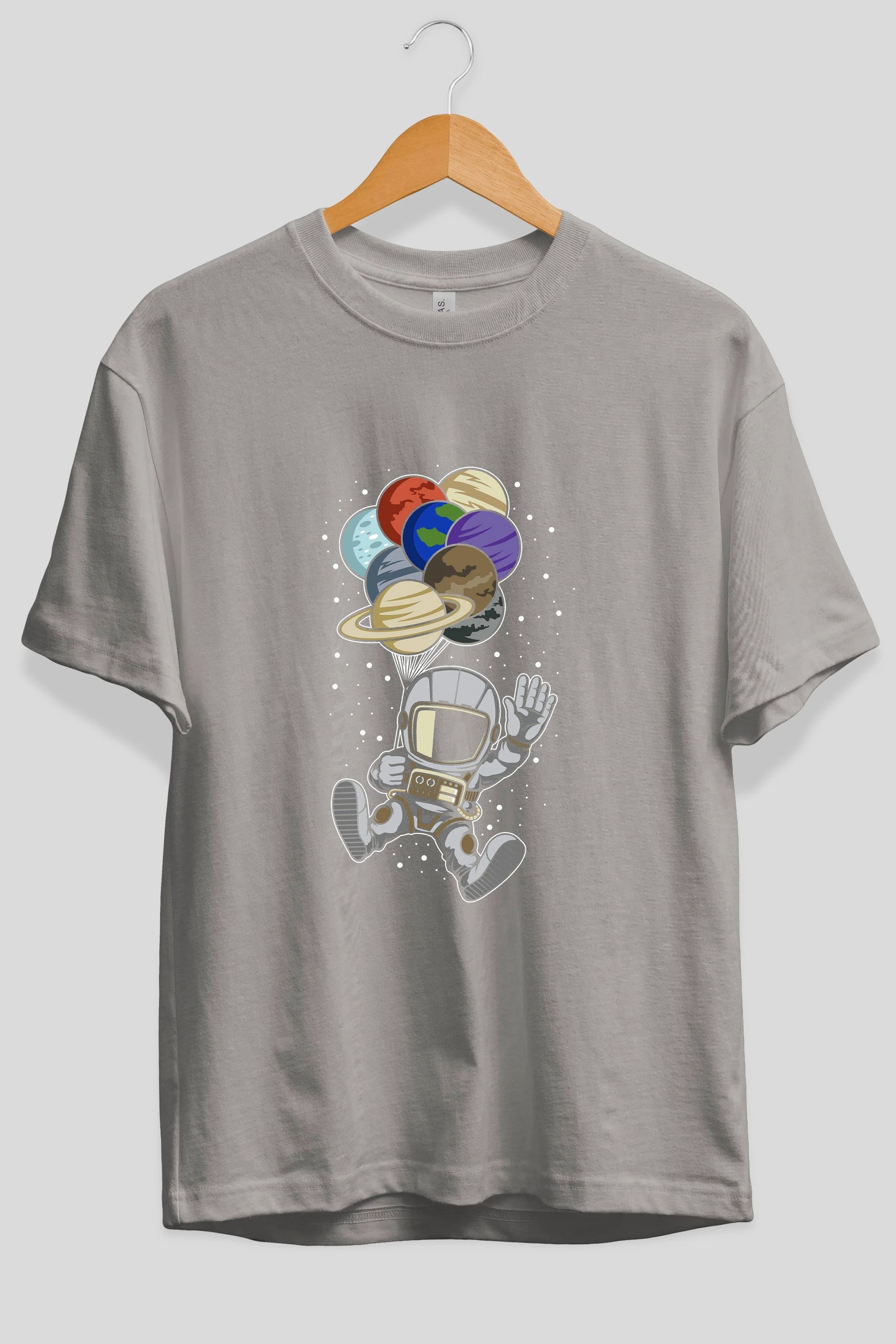 Astronaut Baloon Planets Ön Baskılı Oversize t-shirt Erkek Kadın Unisex