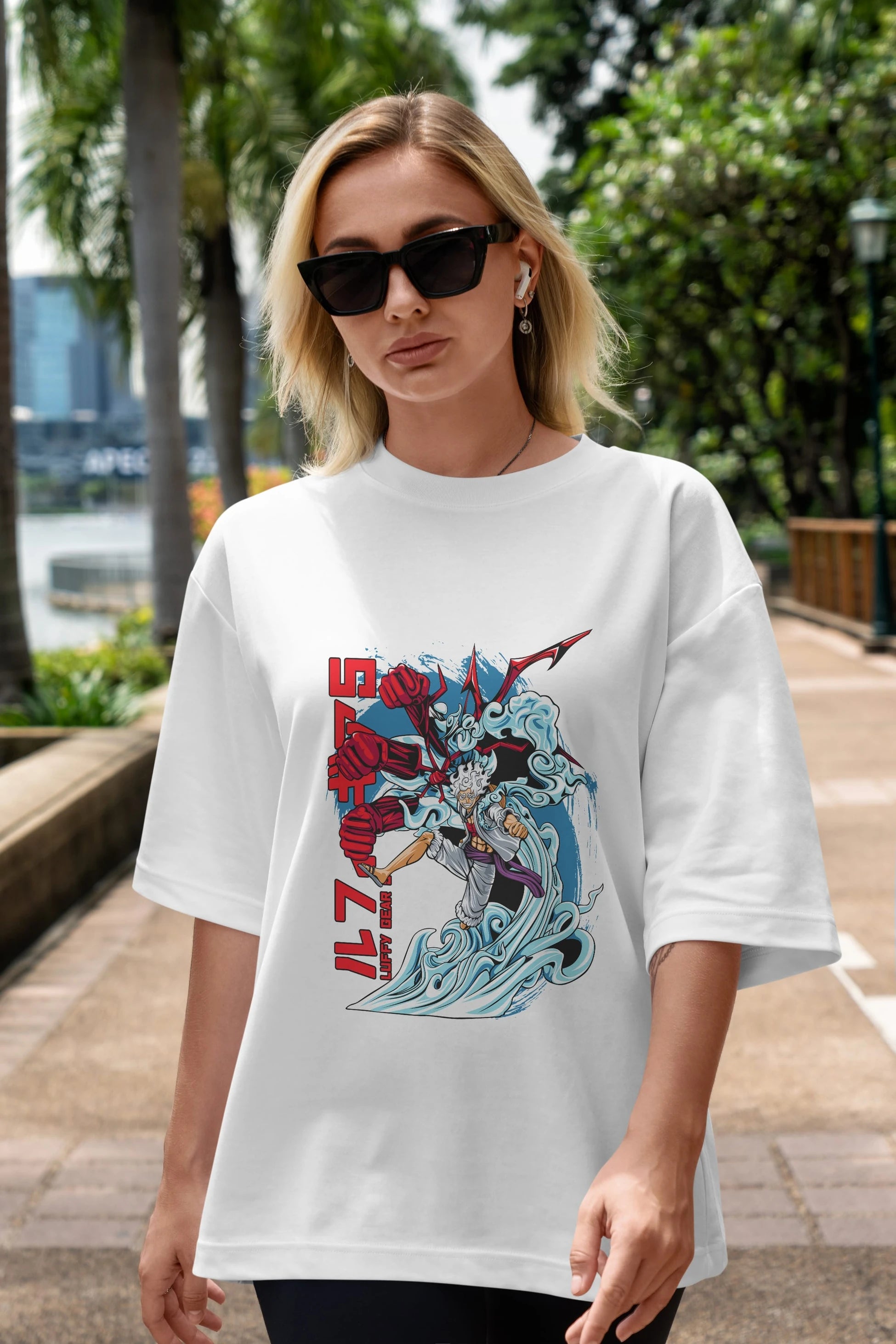 MONKEY D. LUFFY GEAR5 2 Anime Ön Baskılı Oversize t-shirt %100 pamuk Erkek Kadın Unisex