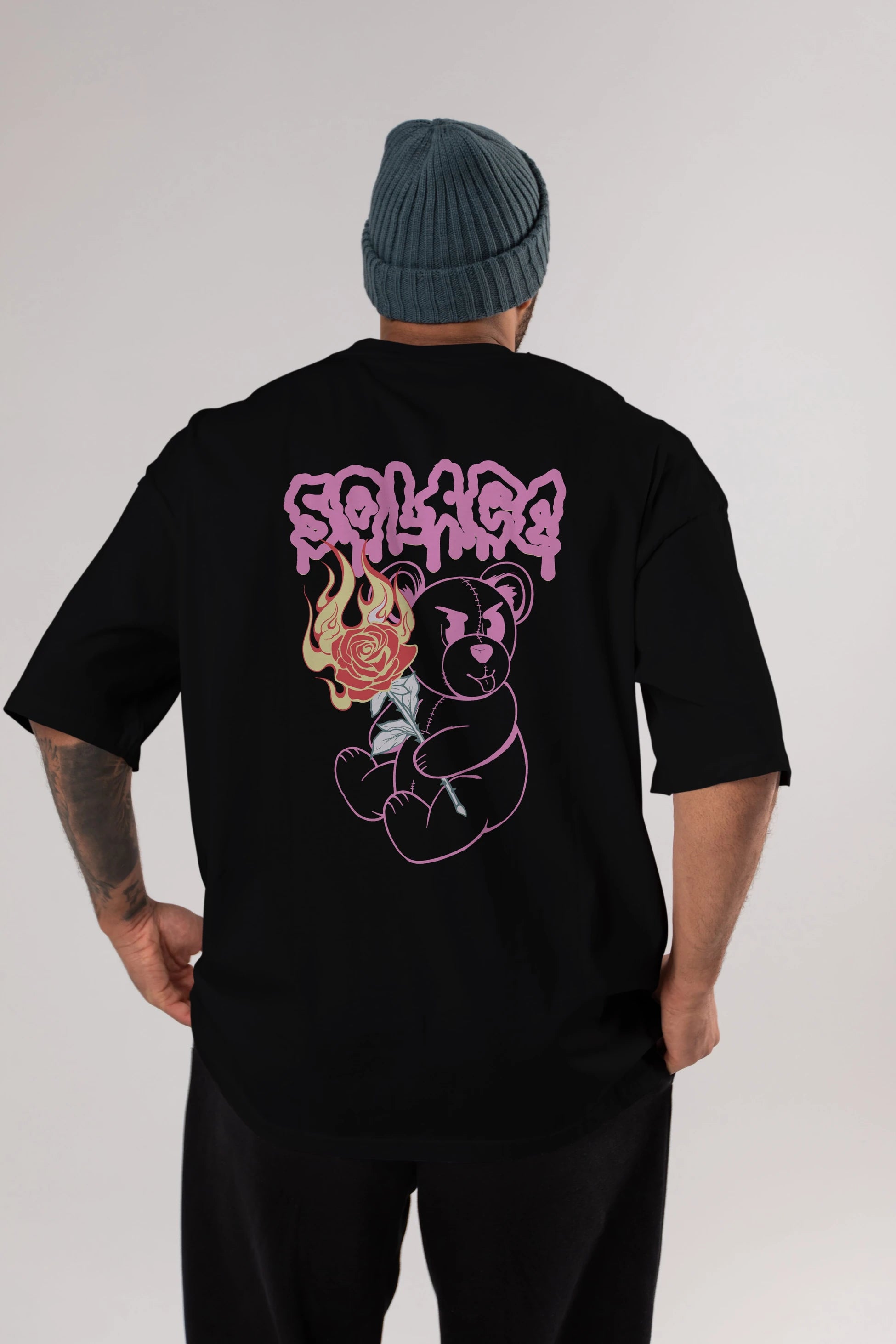 Solage Bear Arka Baskılı Oversize t-shirt Erkek Kadın Unisex