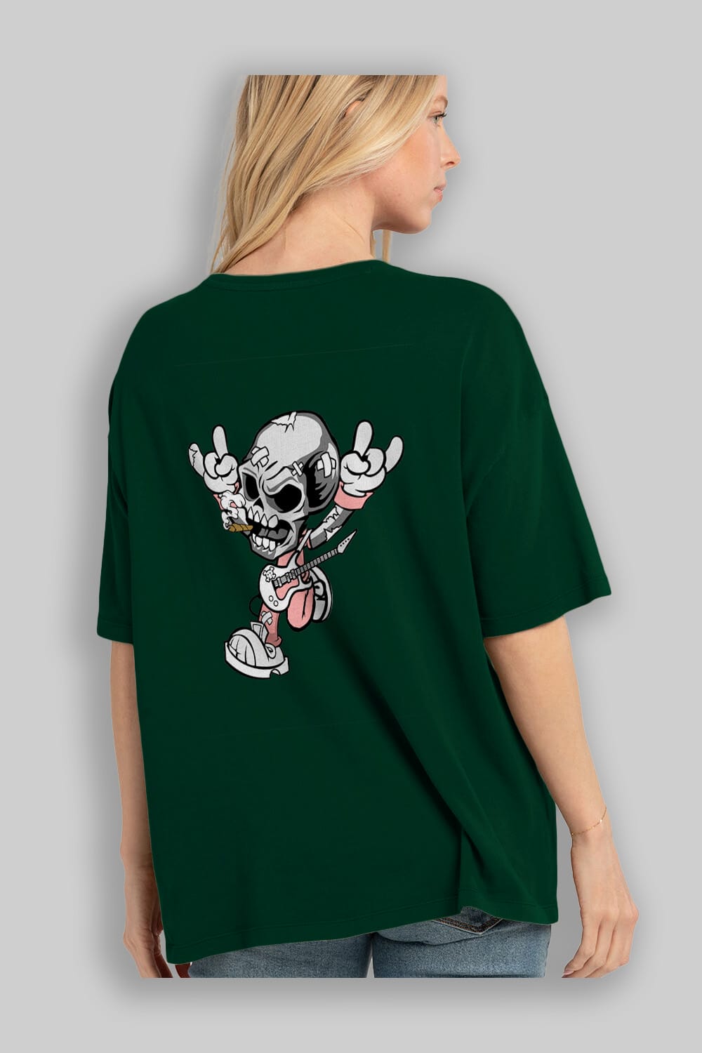 Skull Metal Sign Arka Baskılı Oversize t-shirt Erkek Kadın Unisex %100 Pamuk tişort