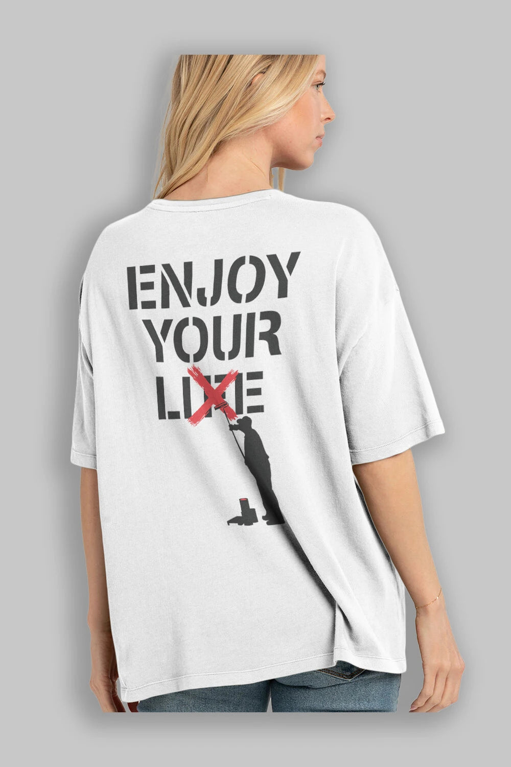 Enjoy Your Lie Arka Baskılı Oversize t-shirt %100 pamuk Erkek Kadın Unisex