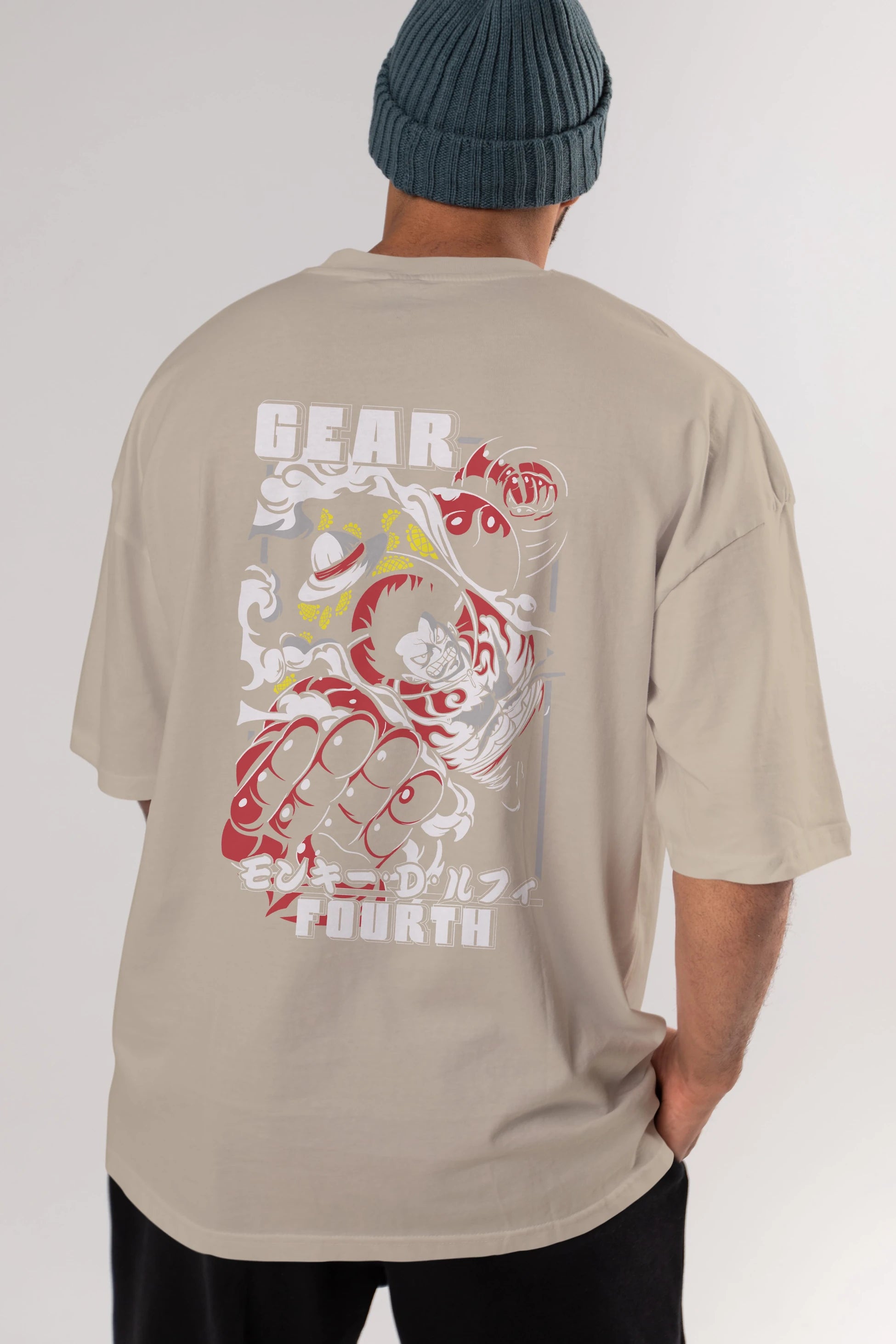 Luffy GEAR 4 Anime Arka Baskılı Oversize t-shirt Erkek Kadın Unisex %100 pamuk tişort