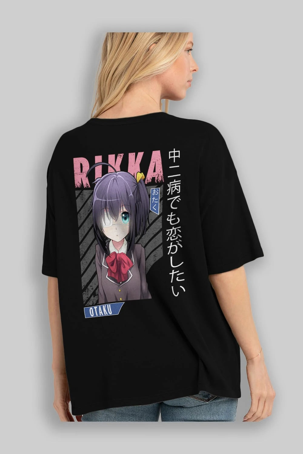 Rikka Takanashi 9 Anime Arka Baskılı Oversize t-shirt Erkek Kadın Unisex
