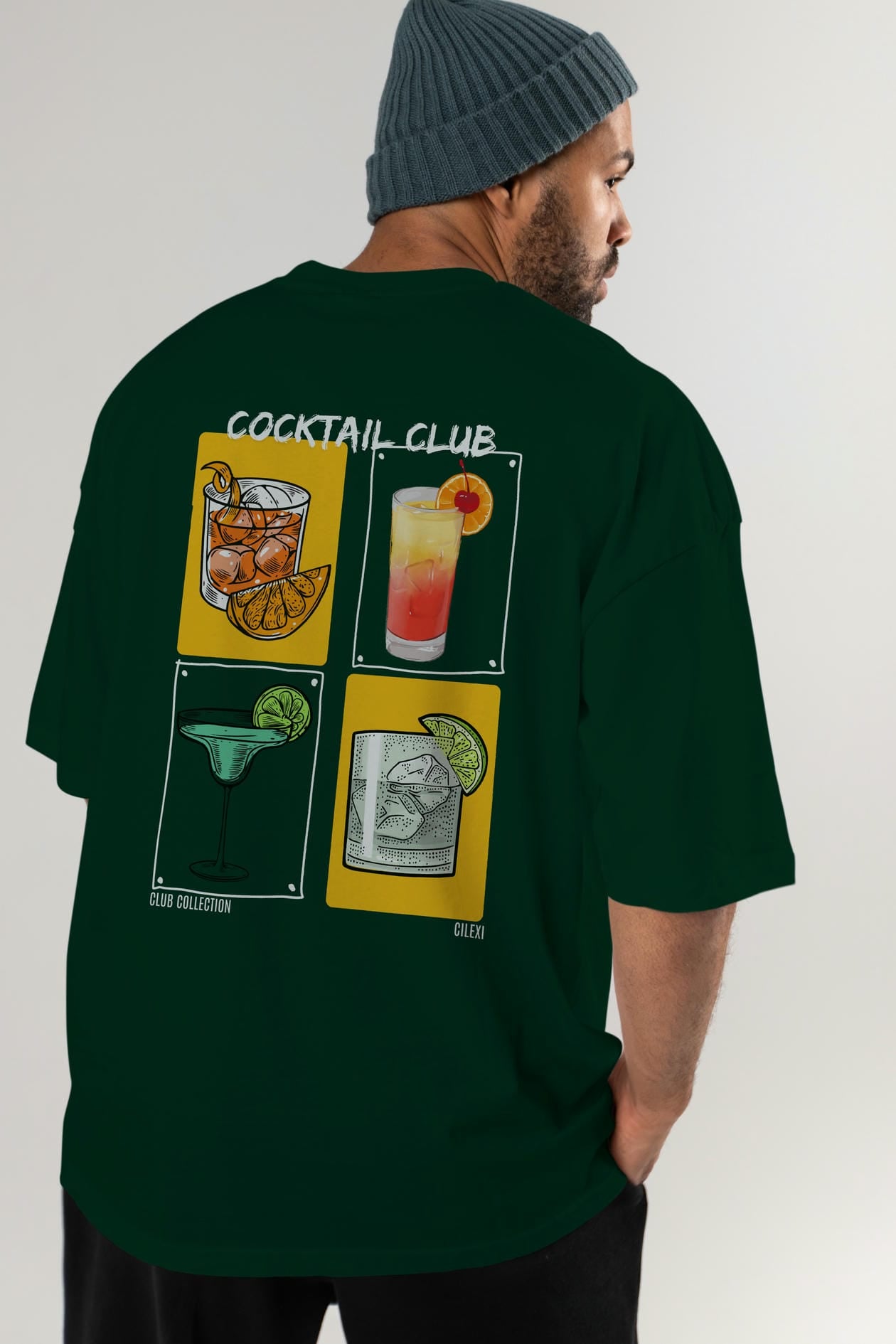 Cocktail Club Arka Baskılı Oversize t-shirt Erkek Kadın %100 Pamuk Bisiklet Yaka tişort