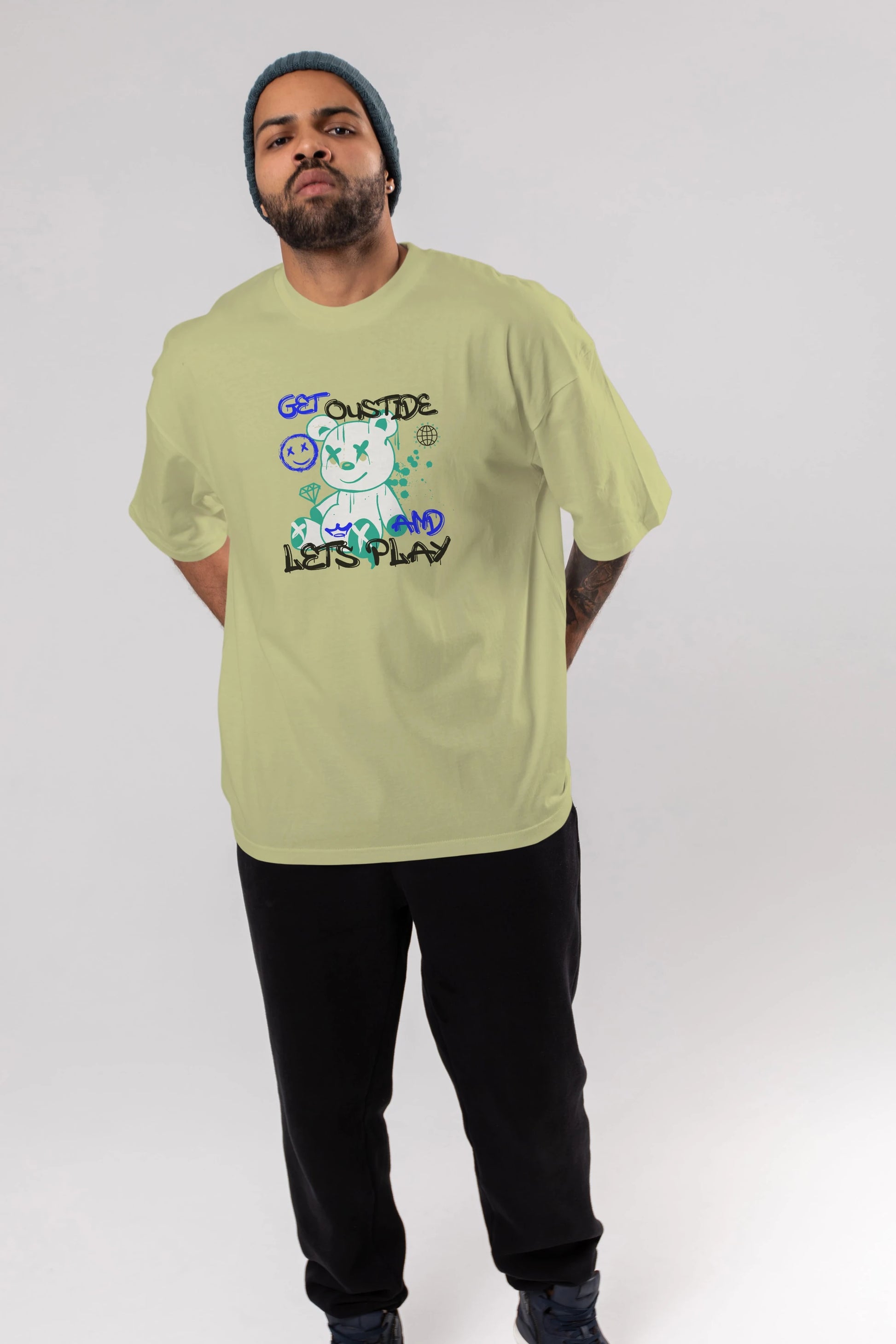 Get Outside Bear Ön Baskılı Oversize t-shirt Erkek Kadın Unisex