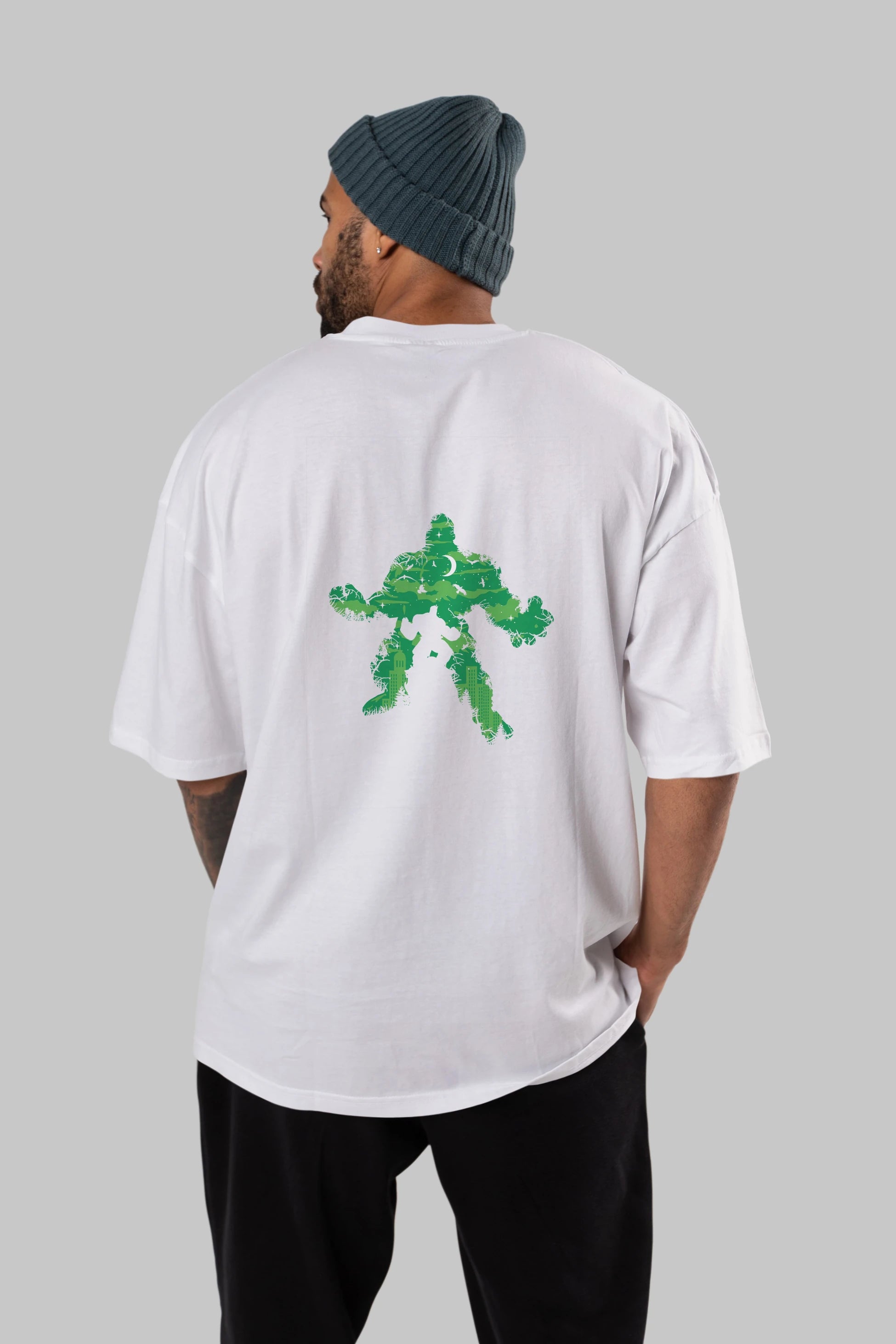 Green Monster Arka Baskılı Oversize t-shirt %100 pamuk Erkek Kadın Unisex