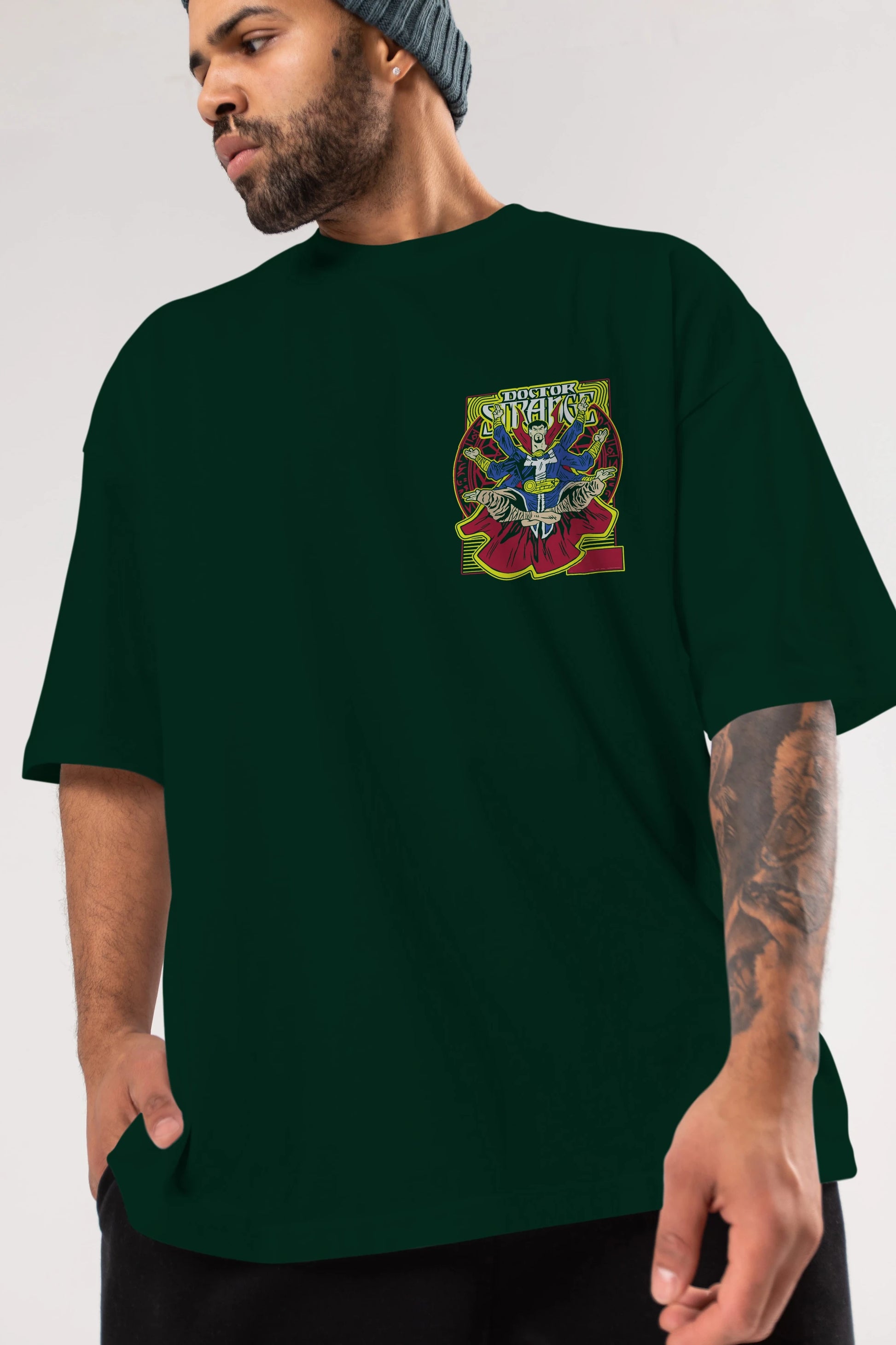 Doctor Strange (1) Ön Sol Baskılı Oversize t-shirt Erkek Kadın Unisex %100 Pamuk Bisiklet Yaka tişort