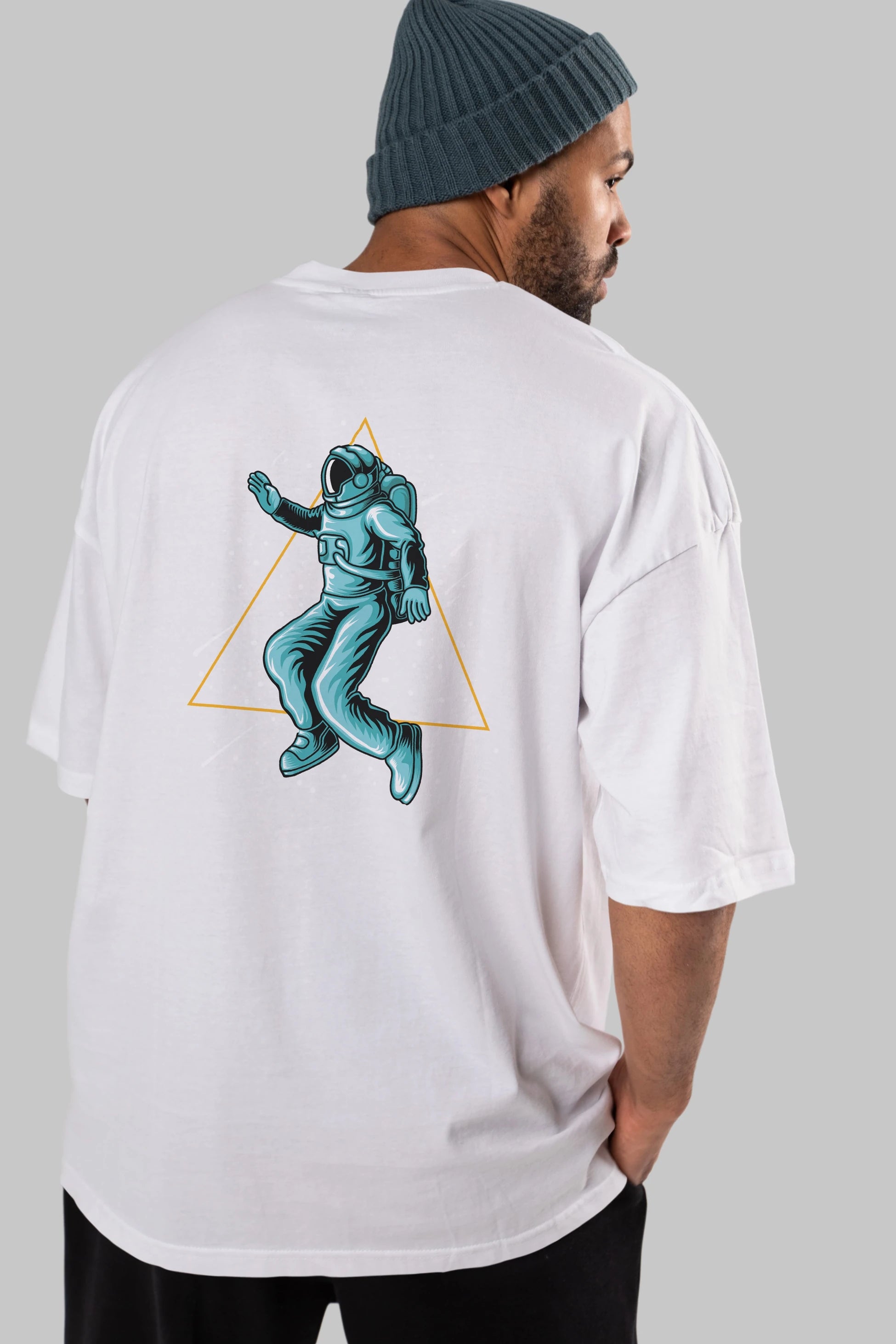 Astronaut Starry Triangle Arka Baskılı Oversize t-shirt Erkek Kadın Unisex