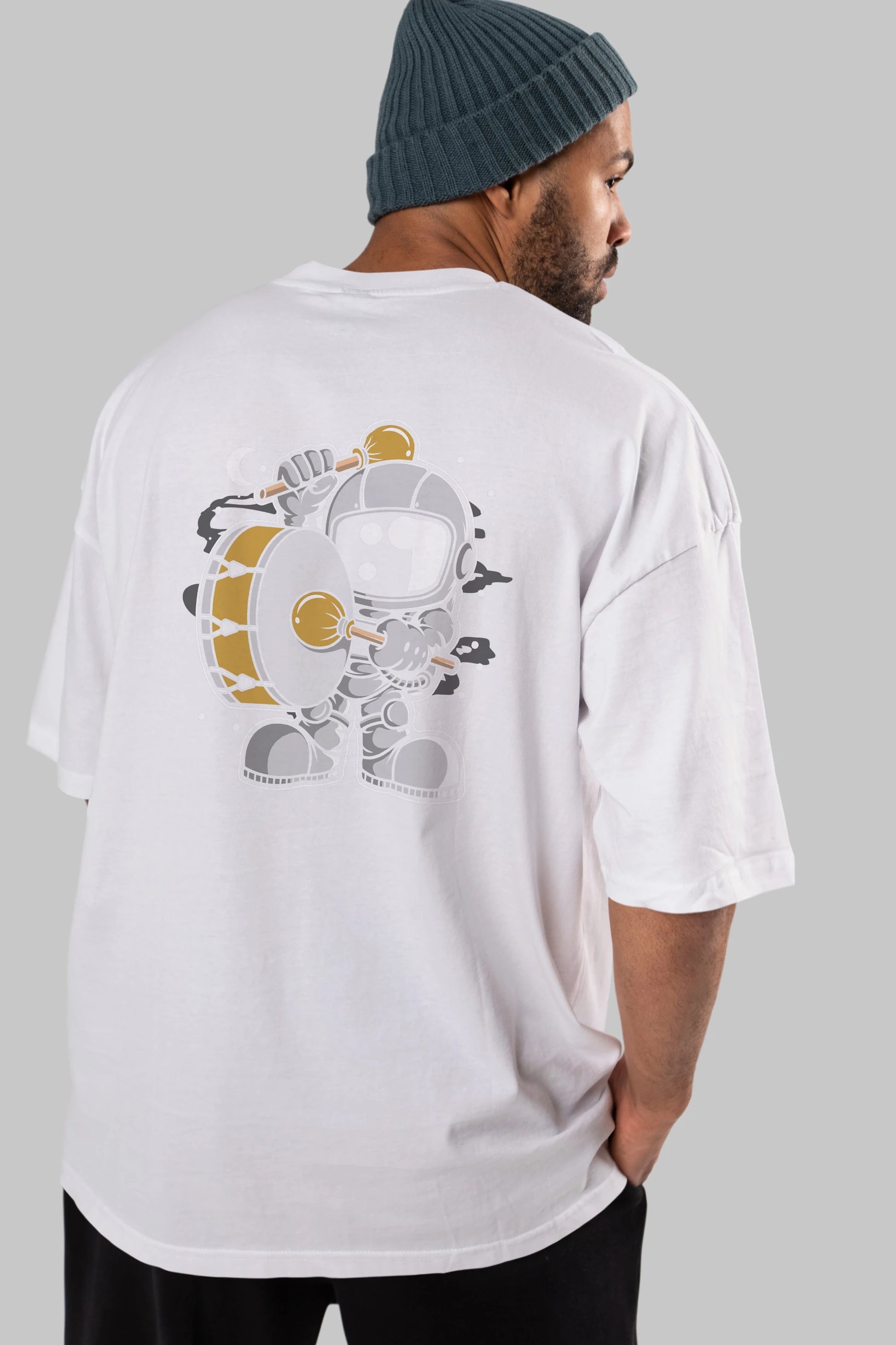 Astronaut Marching Band Arka Baskılı Oversize t-shirt Erkek Kadın Unisex
