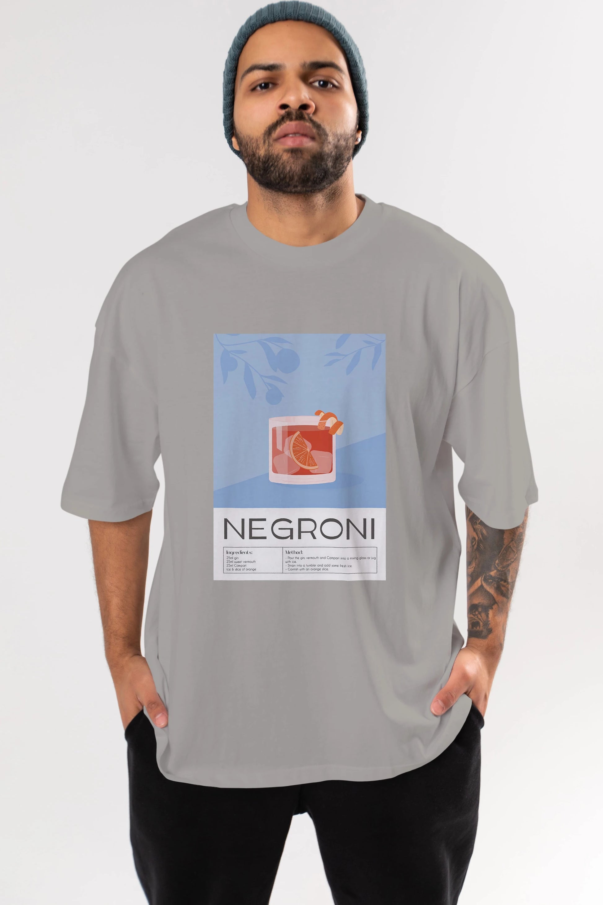 Negroni Ön Baskılı Oversize t-shirt Erkek Kadın Unisex %100 Pamuk Bisiklet Yaka tişort