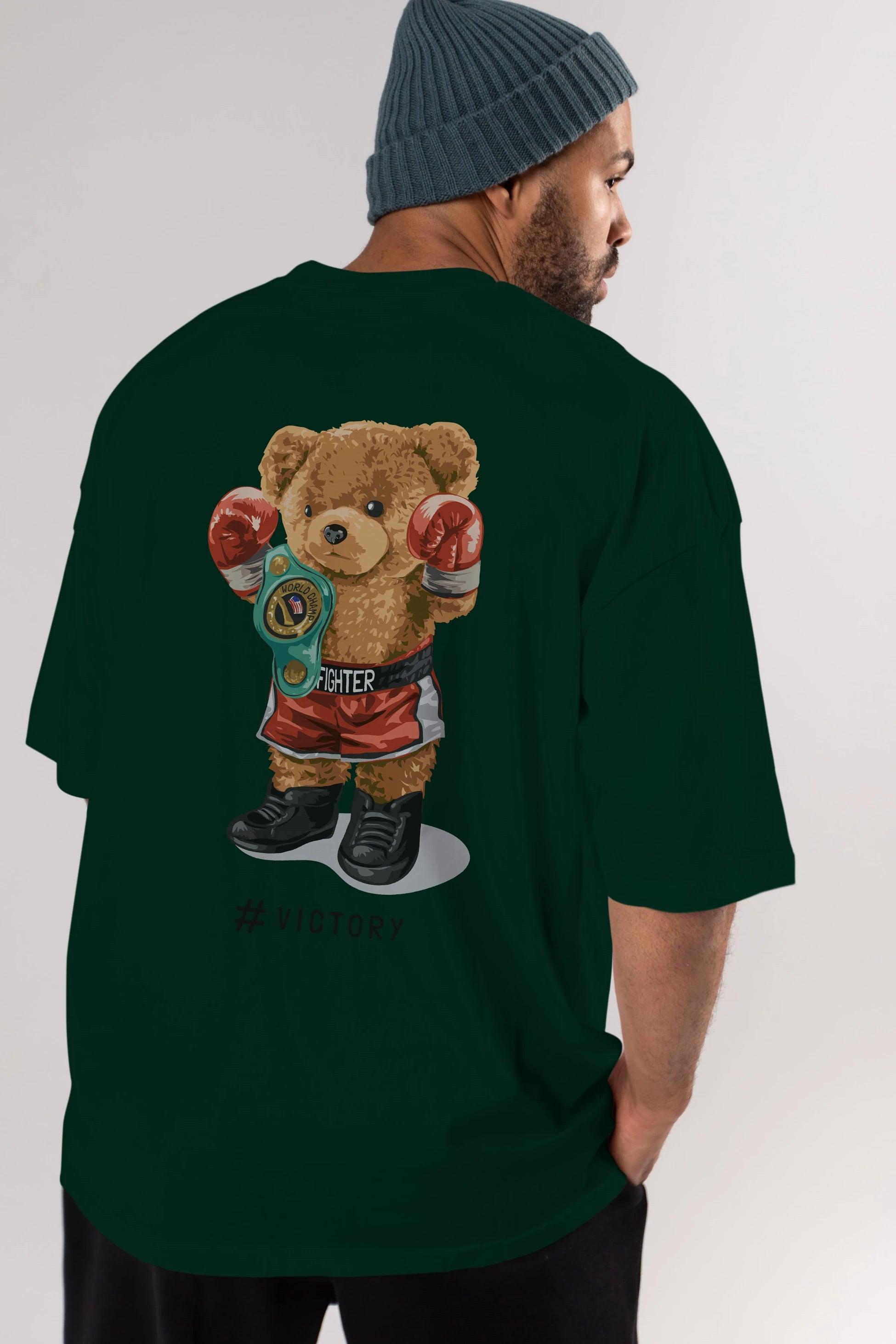 Teddy Bear Victory Arka Baskılı Oversize t-shirt Erkek Kadın Unisex %100 Pamuk