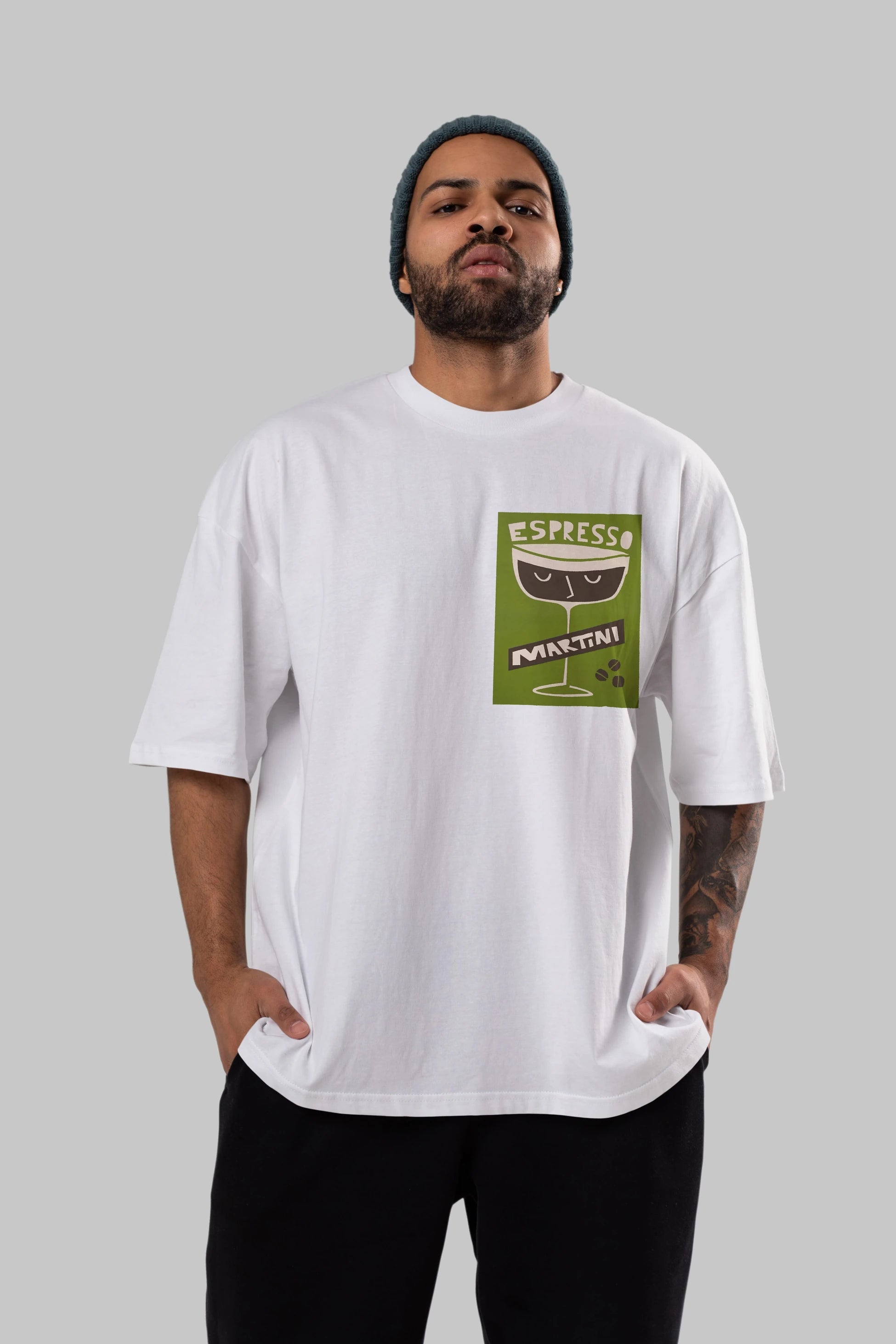 Espresso Martini 2 Ön Sol Baskılı Oversize t-shirt Erkek Kadın Unisex %100 Pamuk Bisiklet Yaka tişort