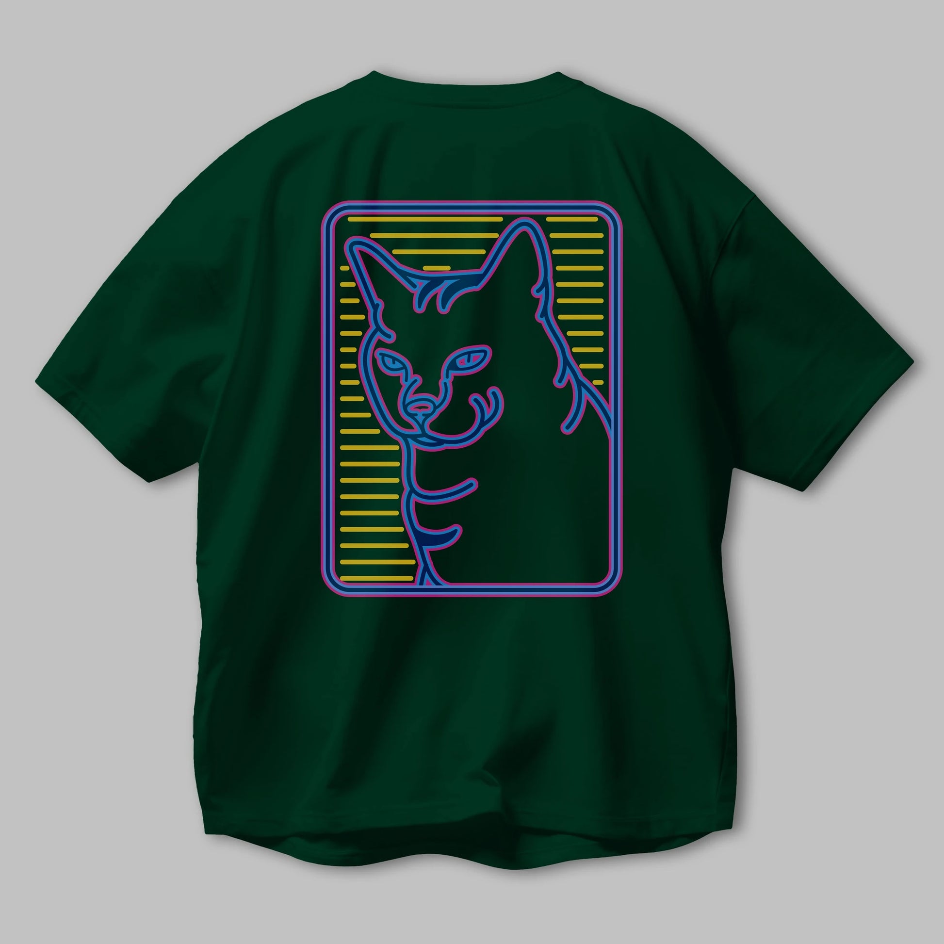 Neon Cat Arka Baskılı Oversize t-shirt Erkek Kadın Unisex