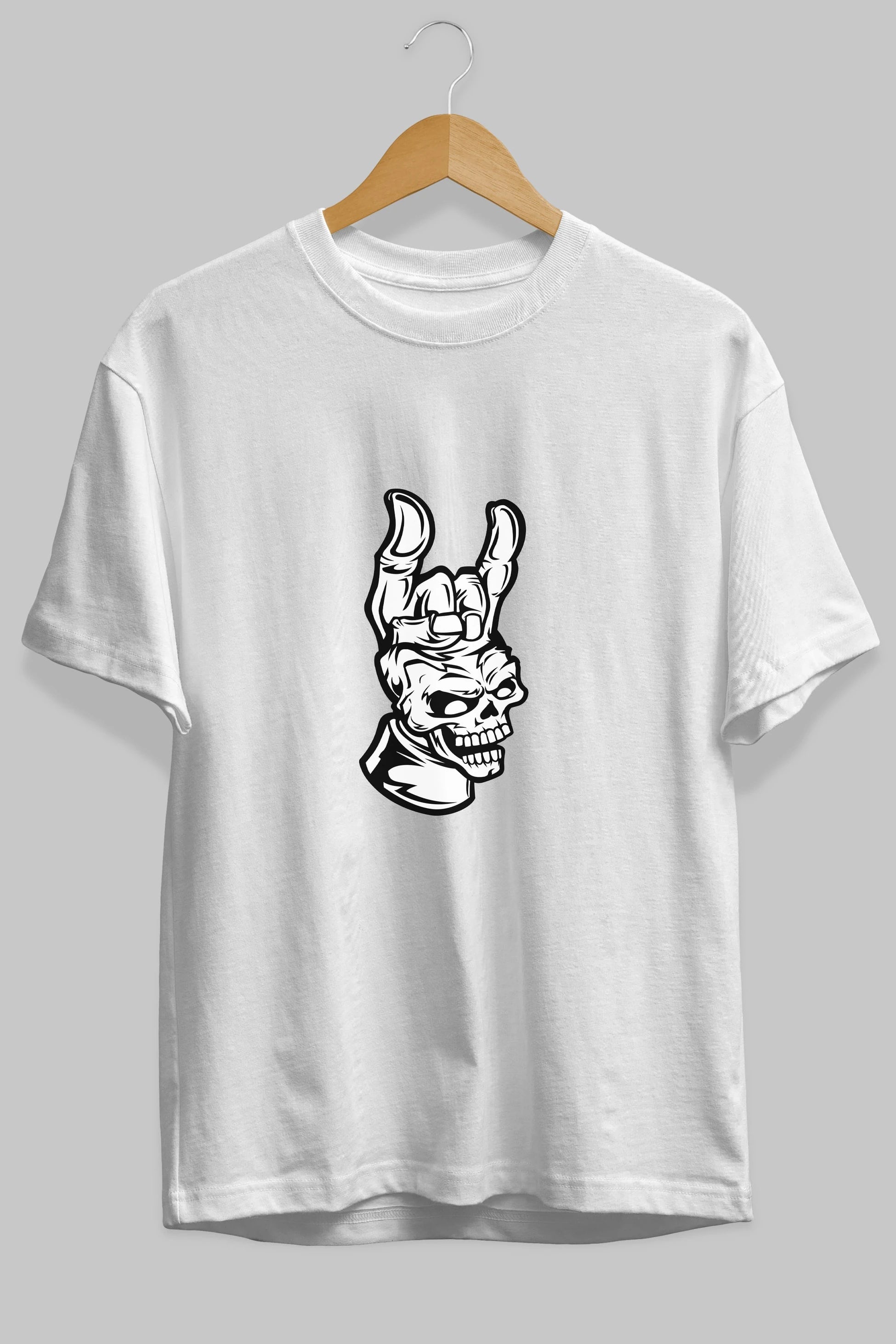 Hand Metal Skull Ön Baskılı Oversize t-shirt Erkek Kadın Unisex %100 Pamuk tişort