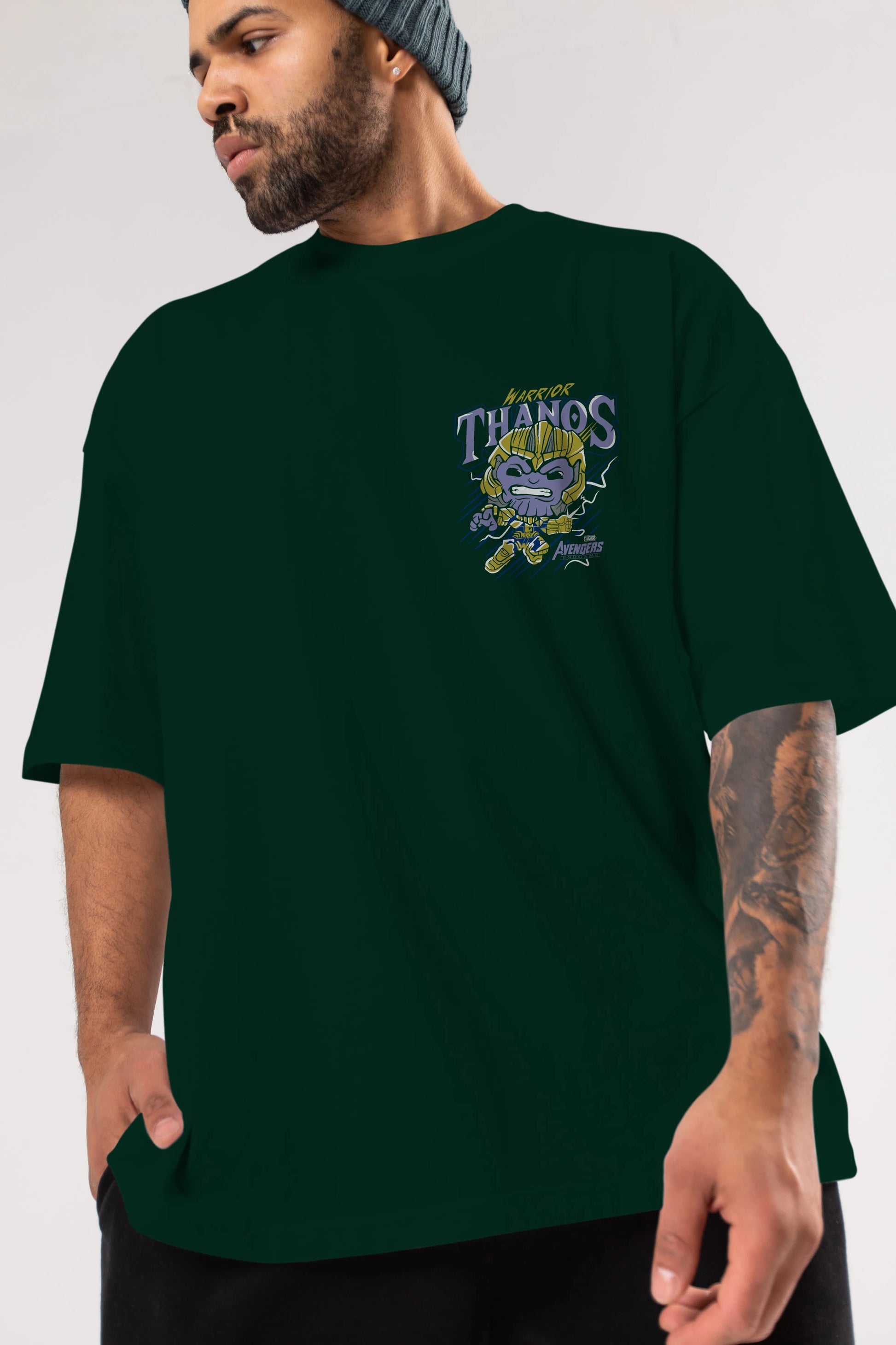 Thanos (2) Ön Sol Baskılı Oversize t-shirt Erkek Kadın Unisex %100 Pamuk Bisiklet Yaka tişort