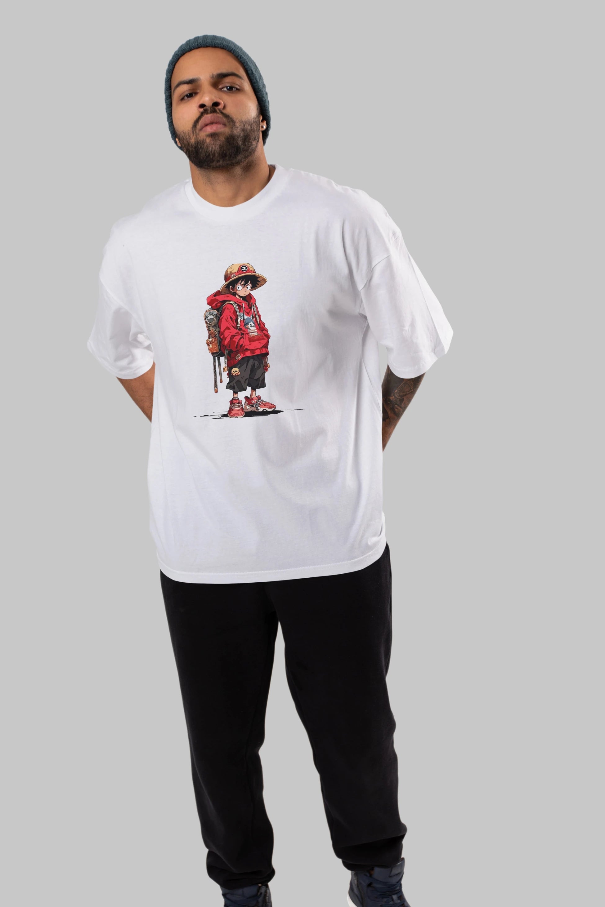 One Piece Ön Baskılı Oversize t-shirt Erkek Kadın Unisex %100 Pamuk Bisiklet Yaka tişort