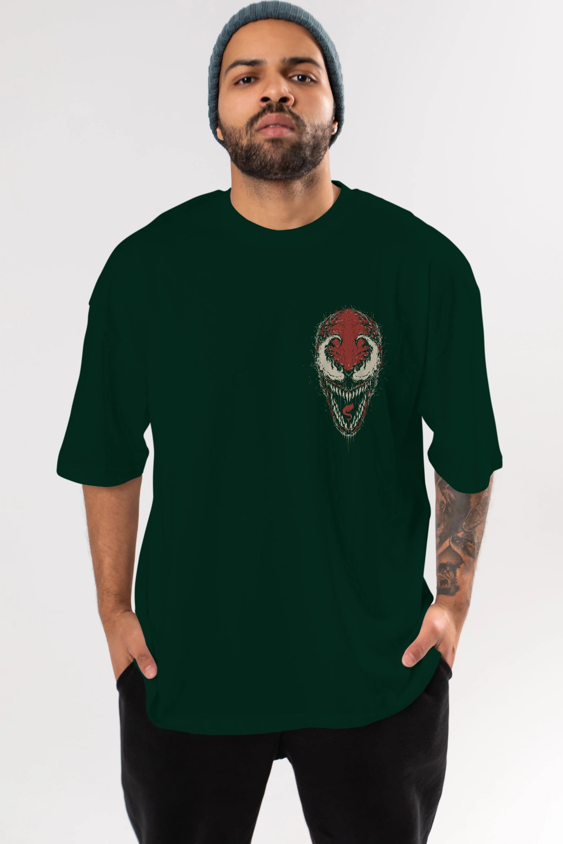 Venom (12) Ön Sol Baskılı Oversize t-shirt Erkek Kadın Unisex %100 Pamuk Bisiklet Yaka tişort