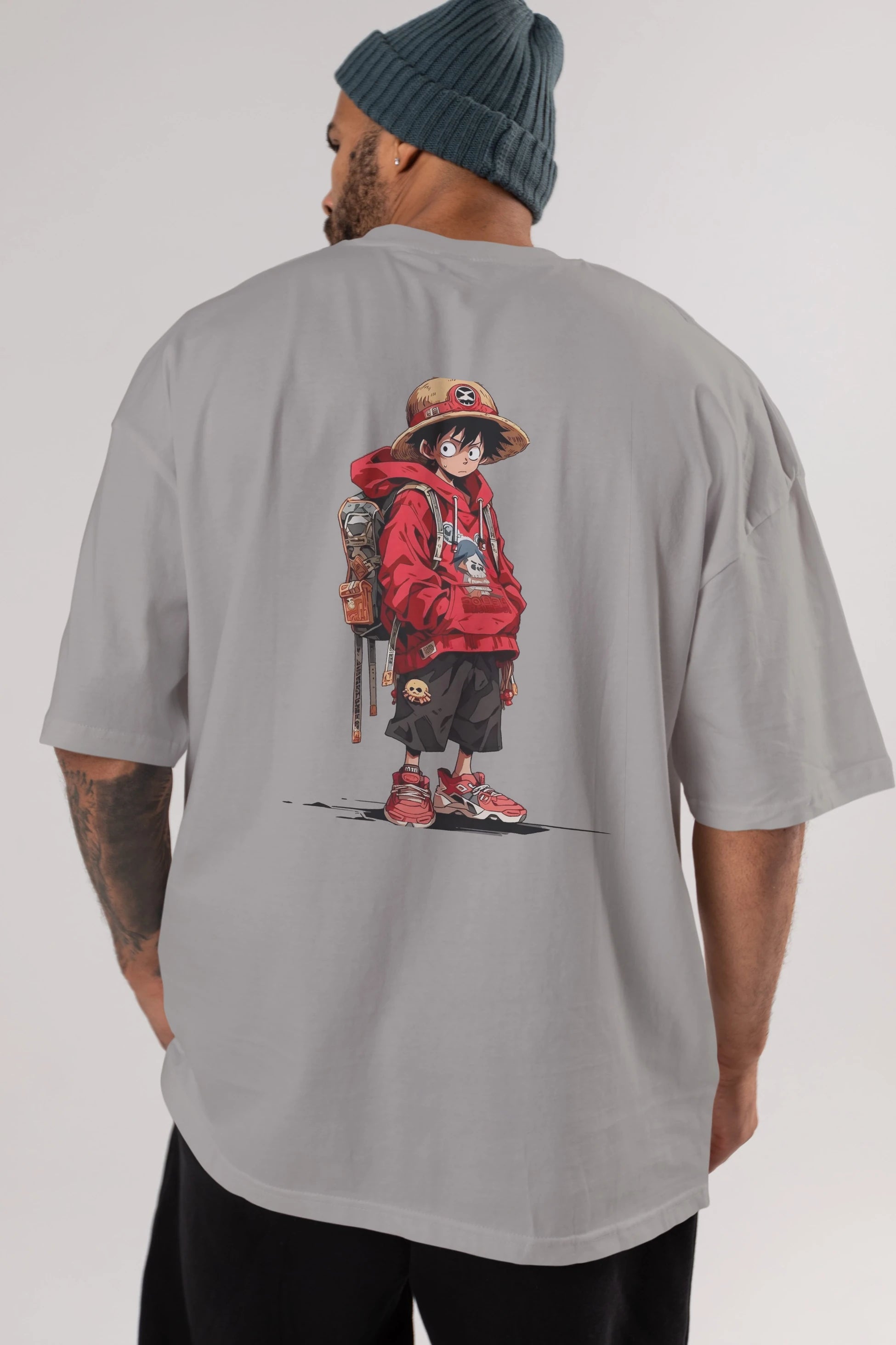 One Piece Arka Baskılı Oversize t-shirt Erkek Kadın Unisex %100 Pamuk Bisiklet Yaka tişort