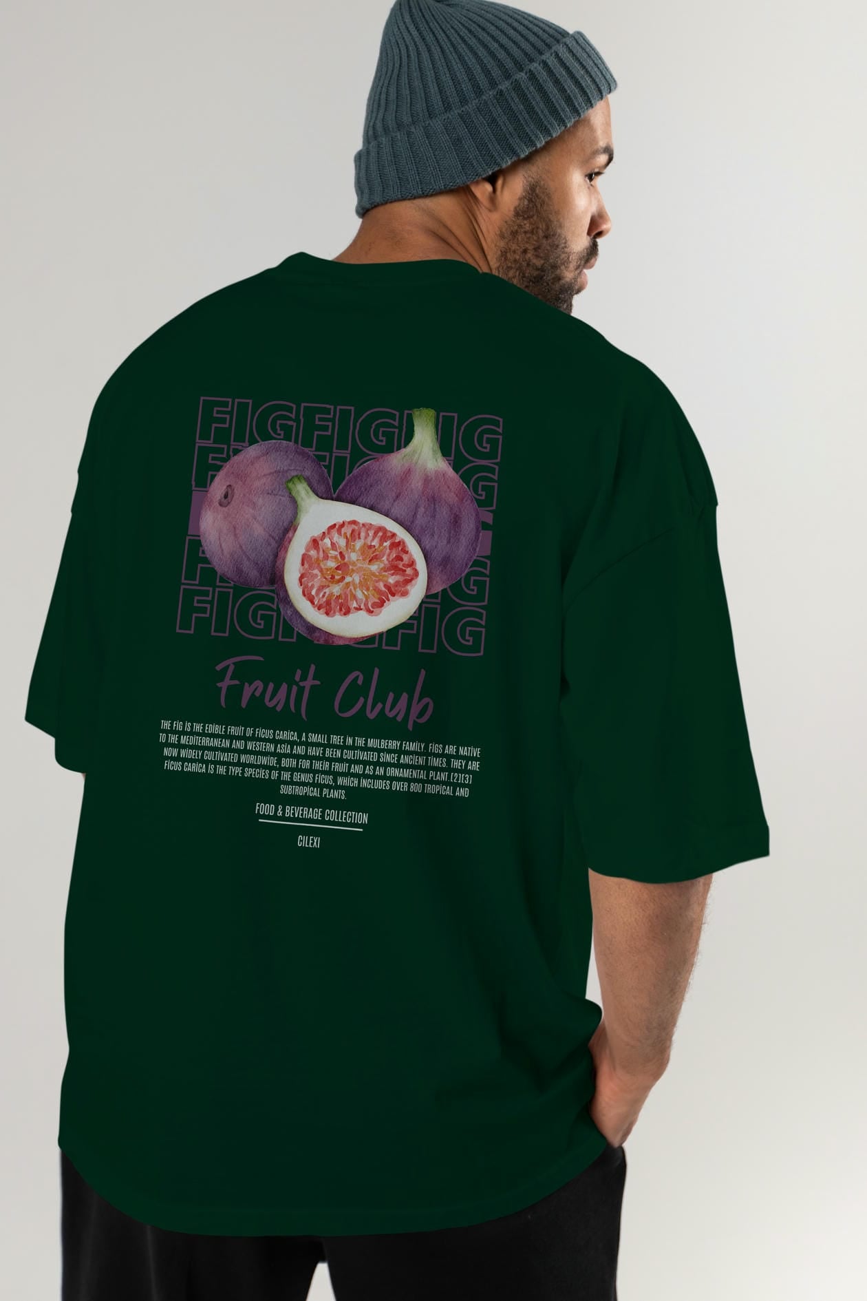 Fig Arka Baskılı Oversize t-shirt Erkek Kadın Pamuk Bisiklet Yaka tişort