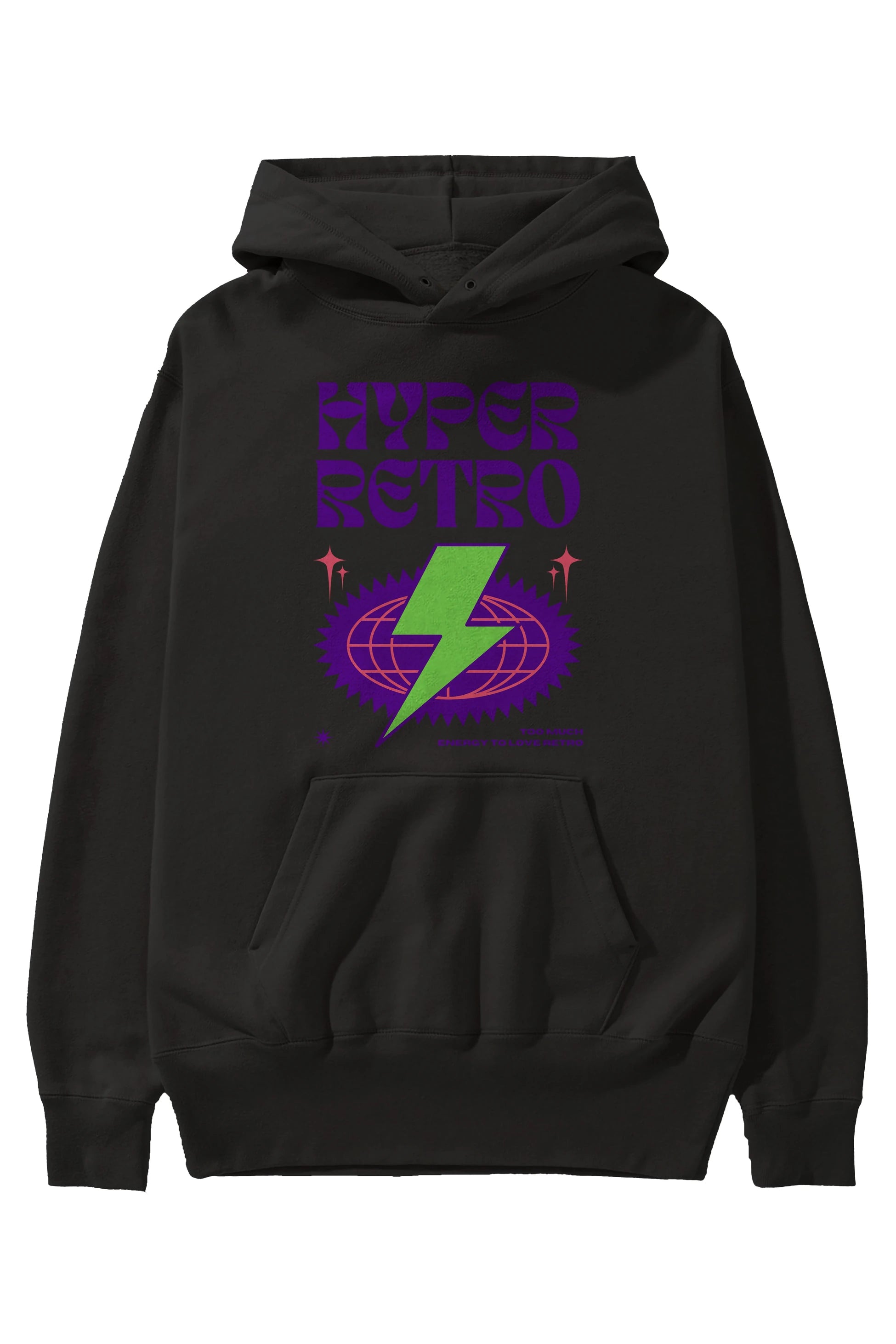 Hyper Retro Yazılı Ön Baskılı Oversize Hoodie Kapüşonlu Sweatshirt Erkek Kadın Unisex